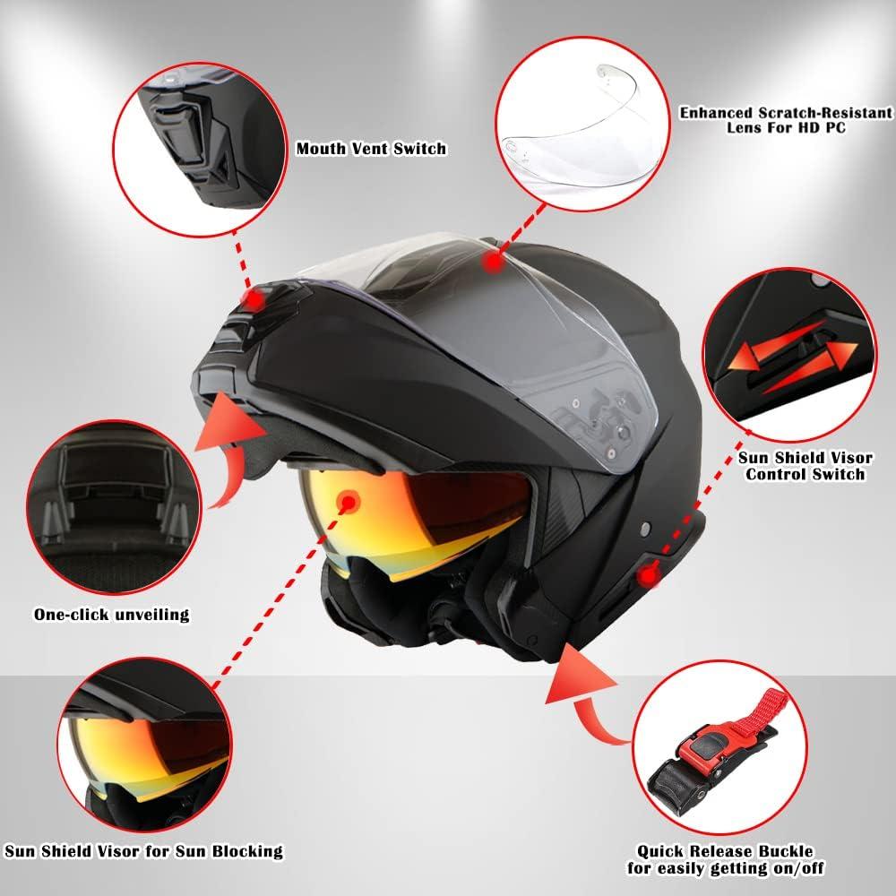 Martian Motorcycle Modular Full Face Helmet Flip up Dual Visor Sun Shield: HG362 Blue Yellow