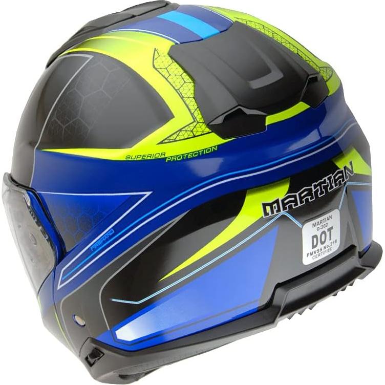 Martian Motorcycle Modular Full Face Helmet Flip up Dual Visor Sun Shield: HG362 Blue Yellow