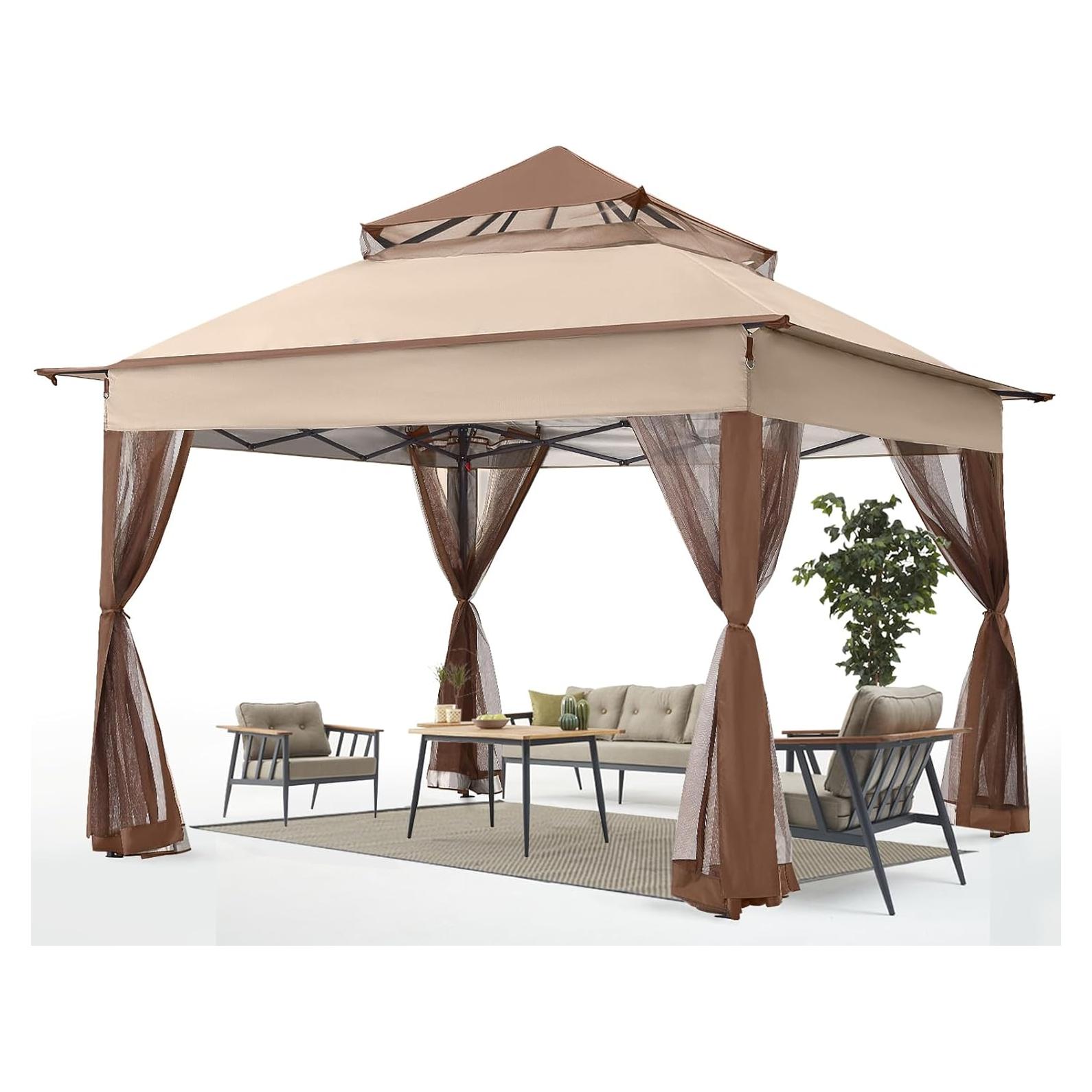 Gazebo Plegable ABCCANOPY 3,35x3,35m con Mosquitera Beige