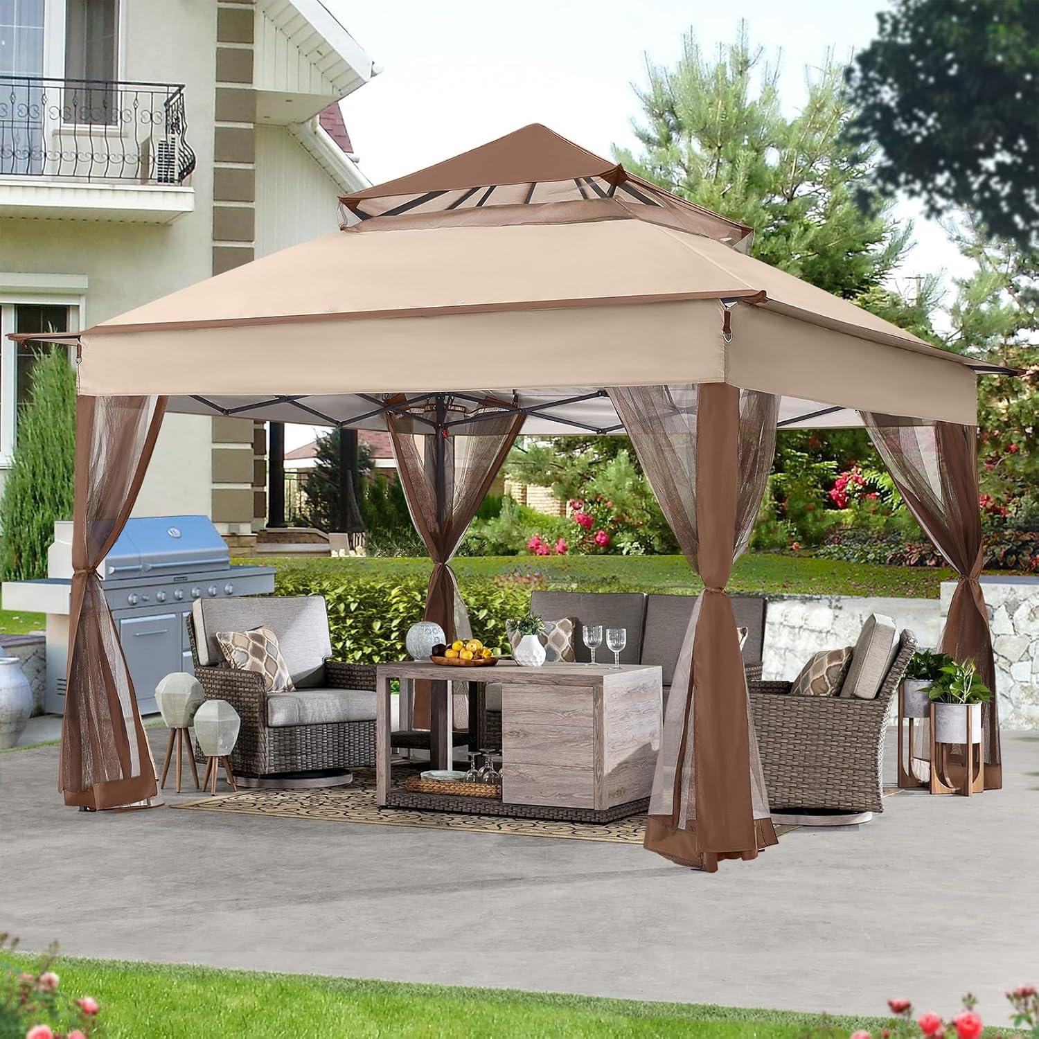 Gazebo Plegable ABCCANOPY 3,35x3,35m con Mosquitera Beige