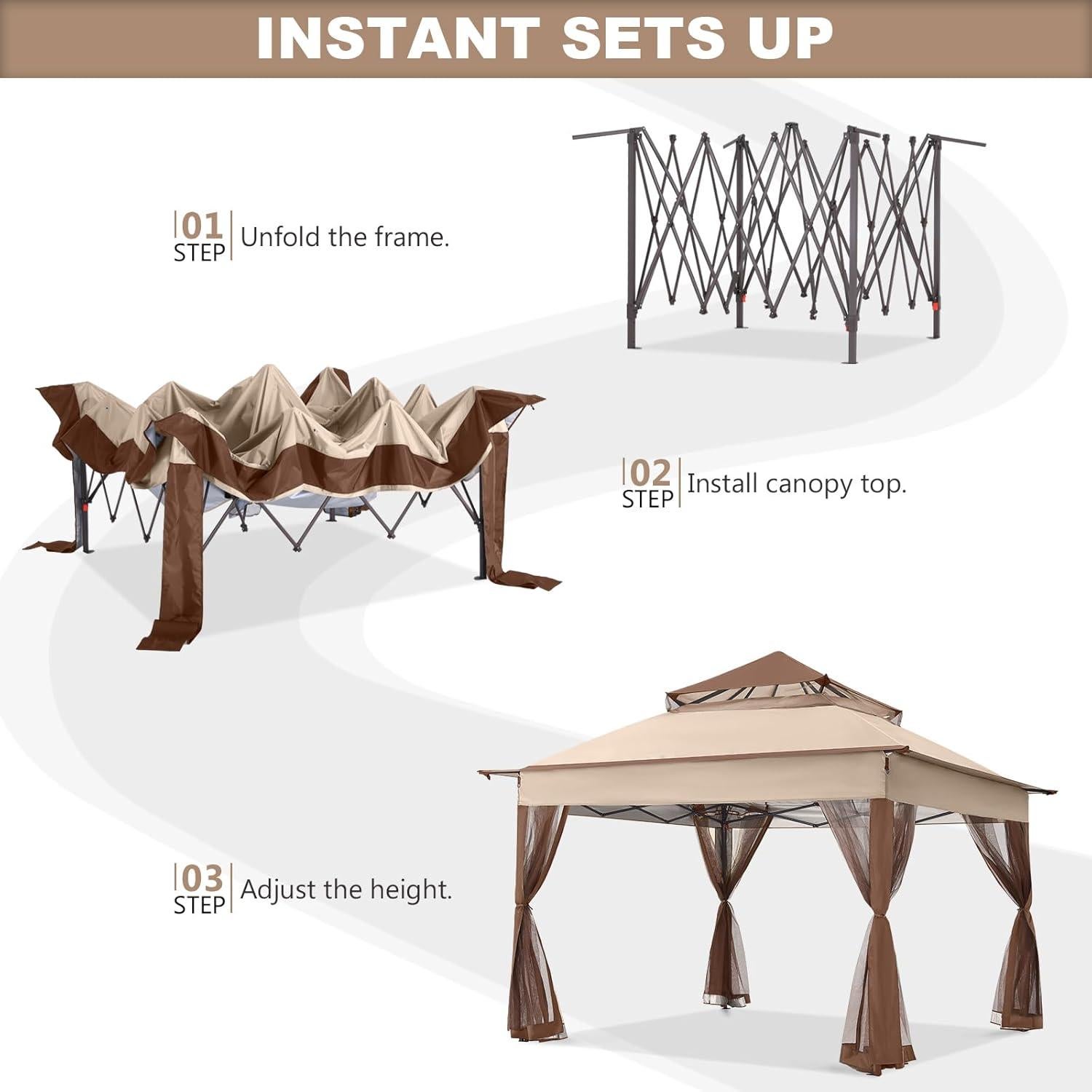 Gazebo Plegable ABCCANOPY 3,35x3,35m con Mosquitera Beige