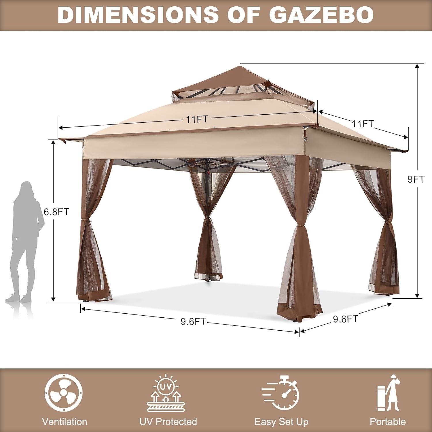 Gazebo Plegable ABCCANOPY 3,35x3,35m con Mosquitera Beige