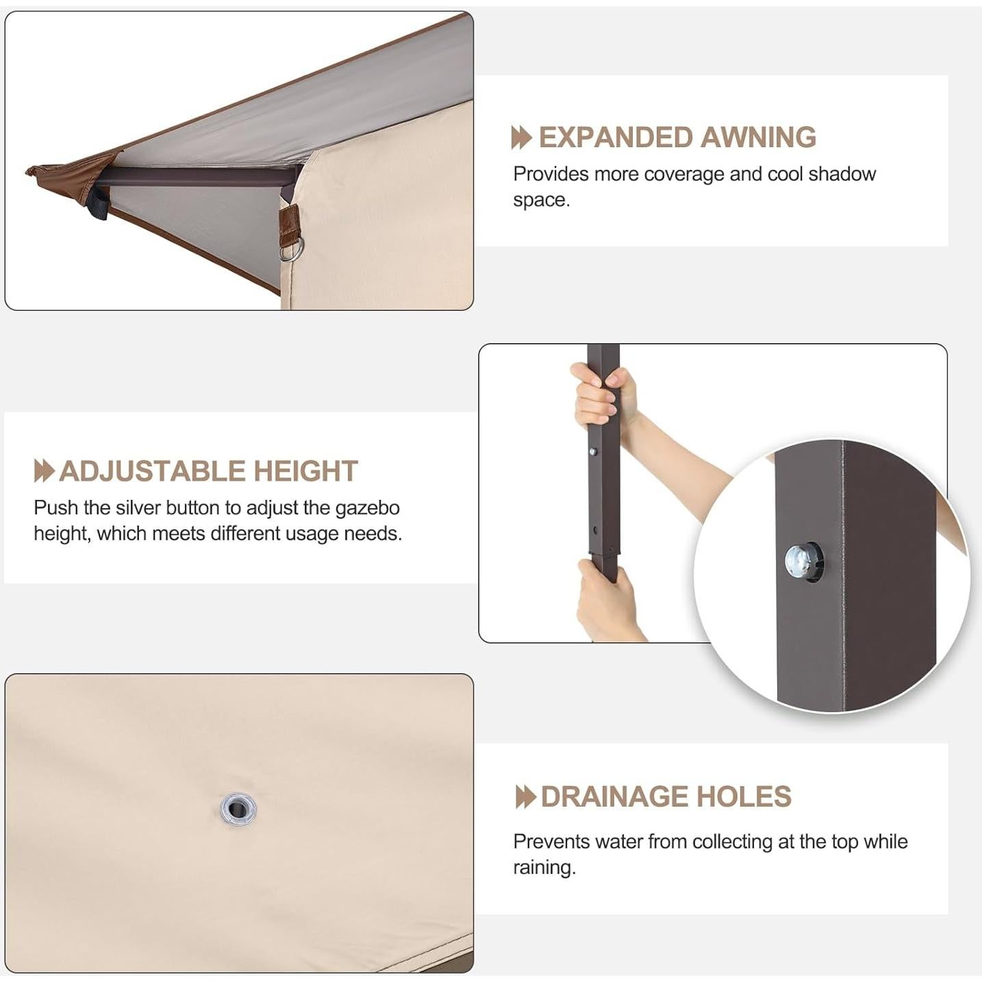 Gazebo Plegable ABCCANOPY 3,35x3,35m con Mosquitera Beige