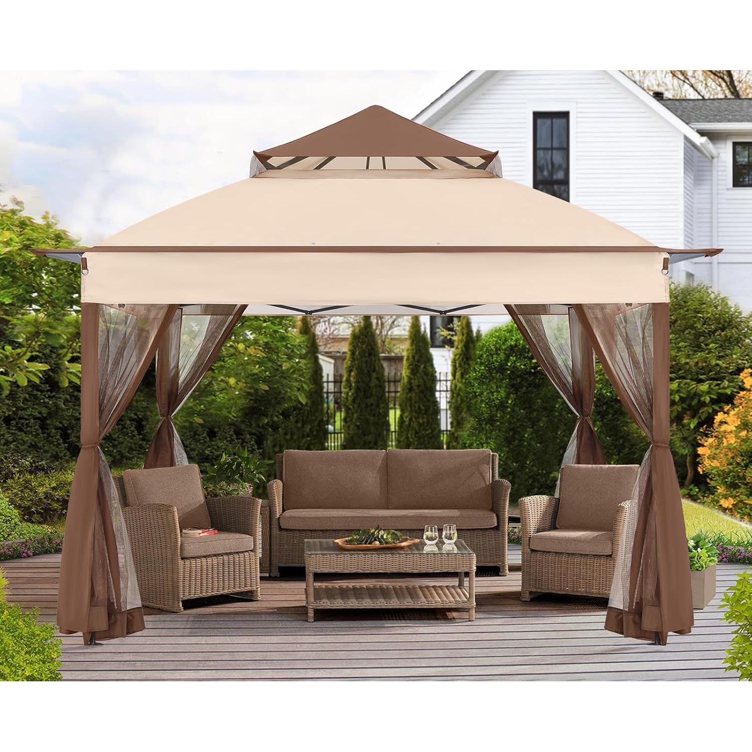 Gazebo Plegable ABCCANOPY 3,35x3,35m con Mosquitera Beige