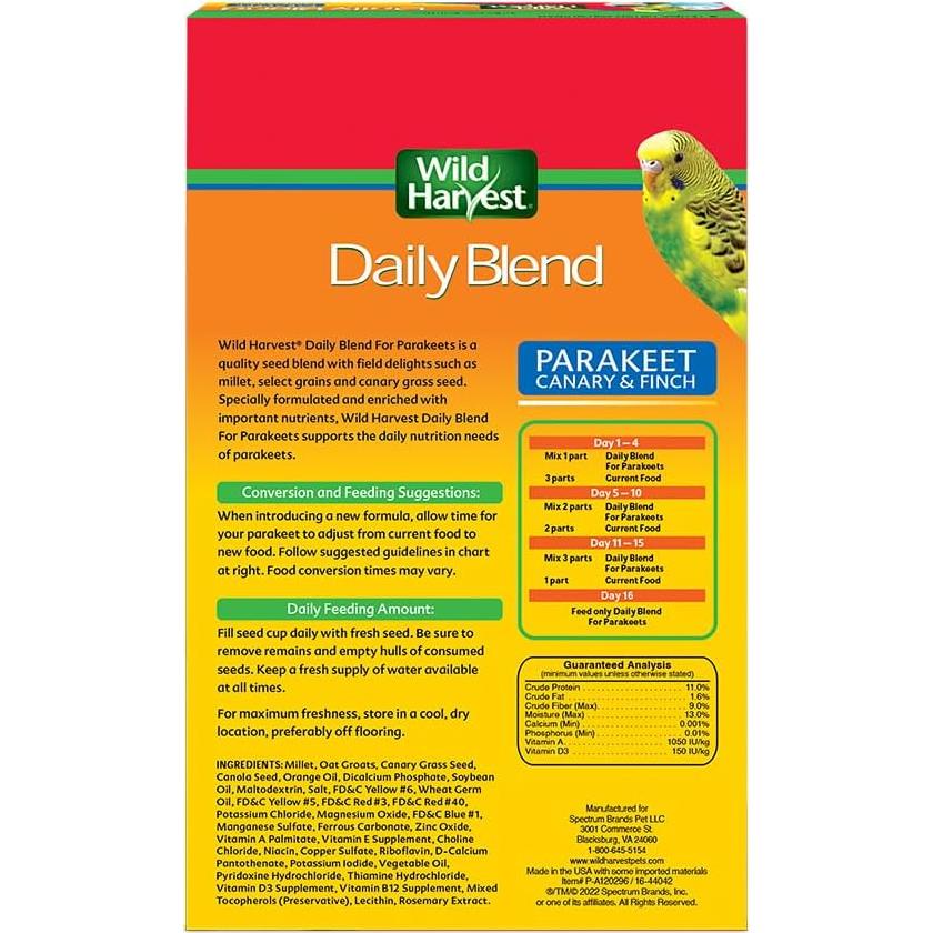 Wild Harvest Daily Blend for Parakeet, Canary, Finch & Small Birds, 2 Pounds