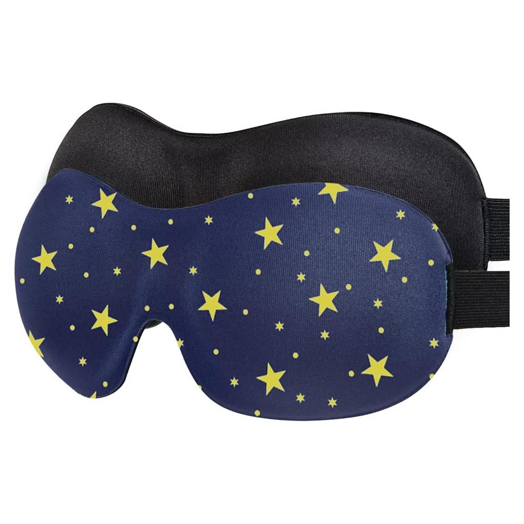Sleep Eye Mask for Men Women 3D Contoured Cup, Concave Molded, Block Out Light, Molded Soft Comfort Eye Shade with Adjustable Strap (Black & Stars, 2 Count (Pack of 1))