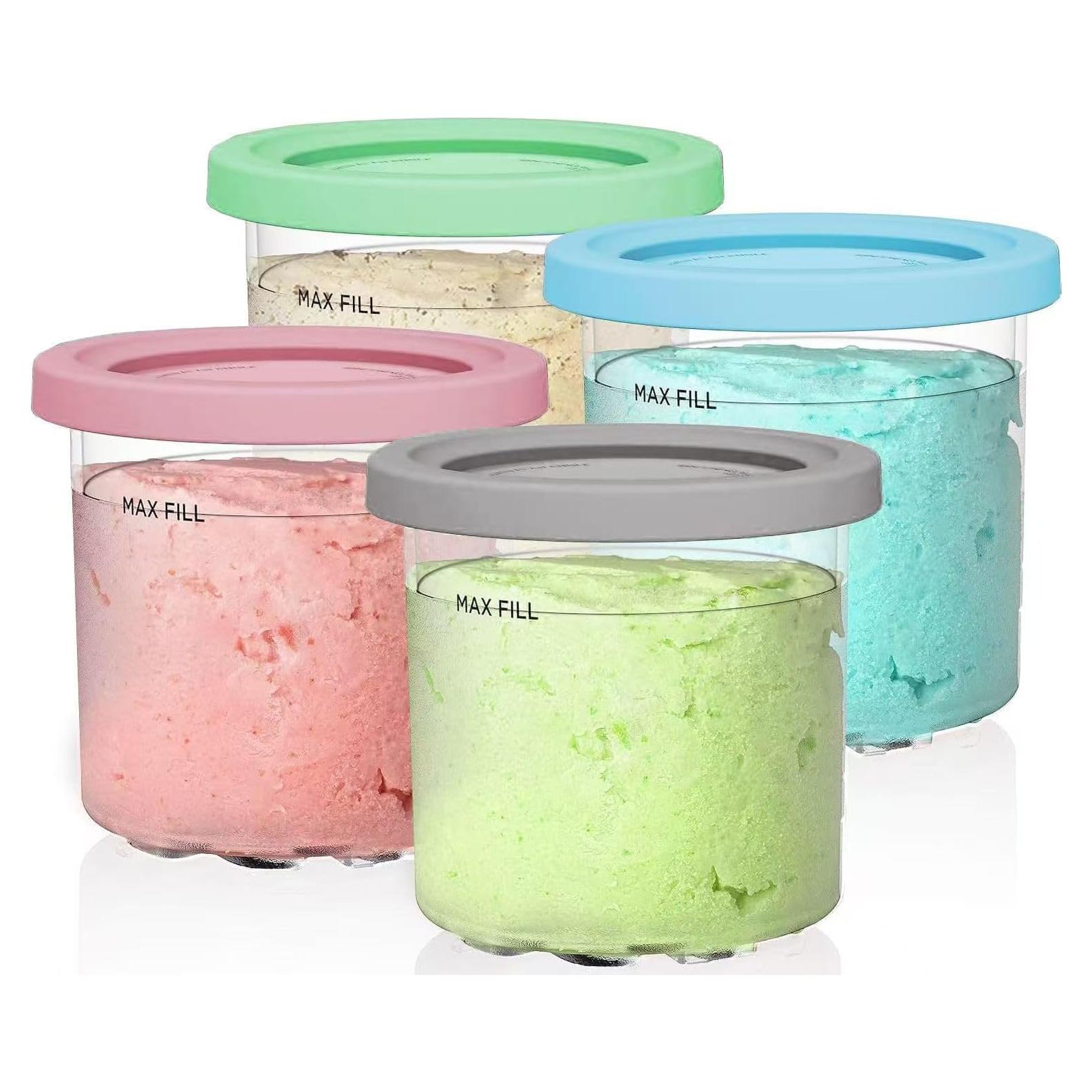 Containers Replacement for Ninja Creami 7-in-1 Pints and Lids -4 Pack 16 oz- Compatible with NC301, NC300 NC299AMZ Series-Leak Proof Lids Dishwasher Safe