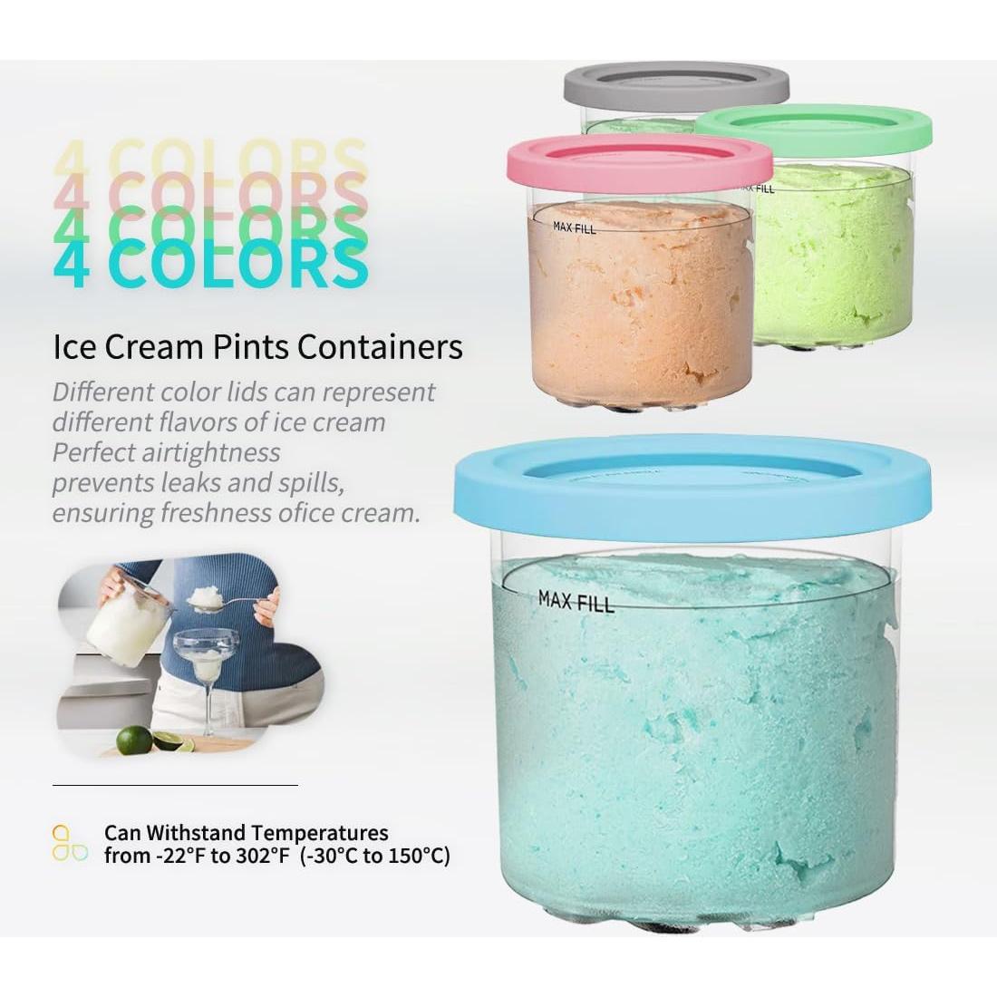 Containers Replacement for Ninja Creami 7-in-1 Pints and Lids -4 Pack 16 oz- Compatible with NC301, NC300 NC299AMZ Series-Leak Proof Lids Dishwasher Safe