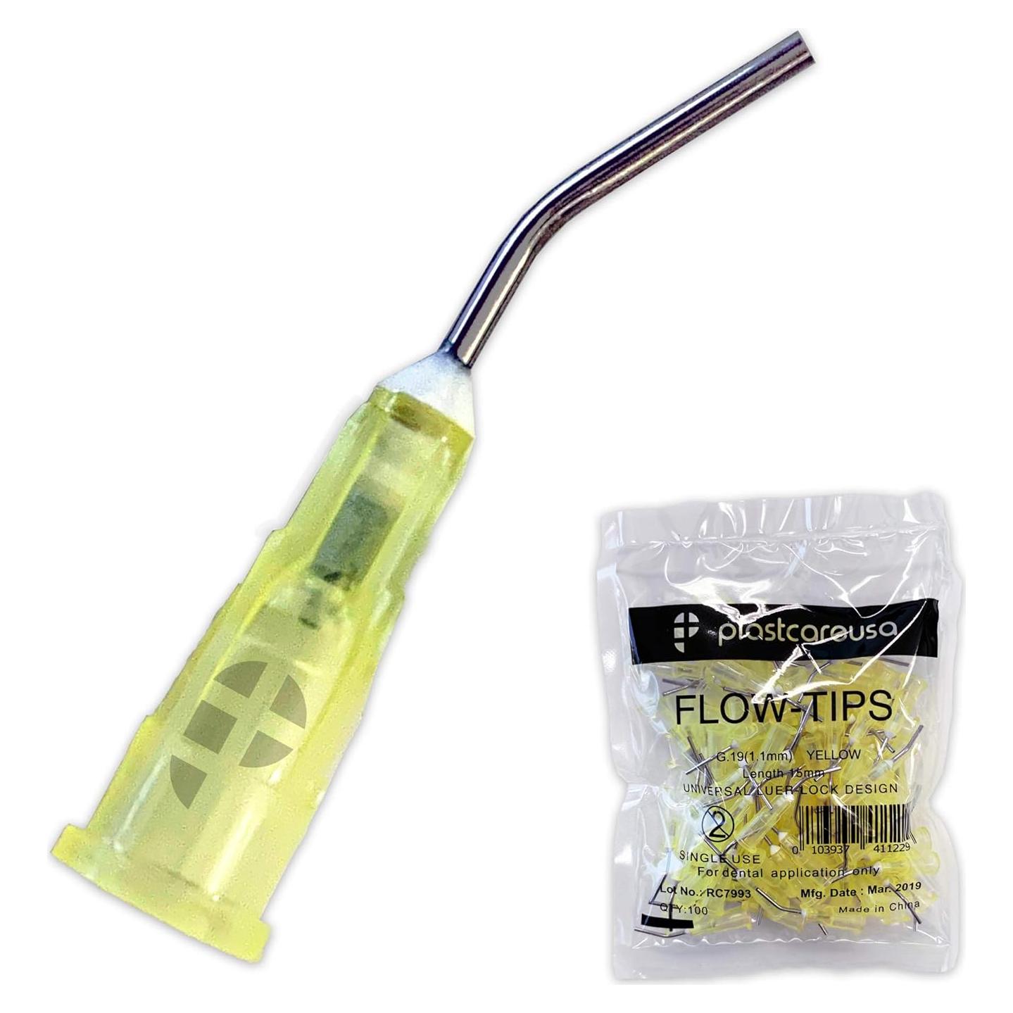 200 Agujas de Dispensa Dental PlastCare 19G Amarillo Desechables