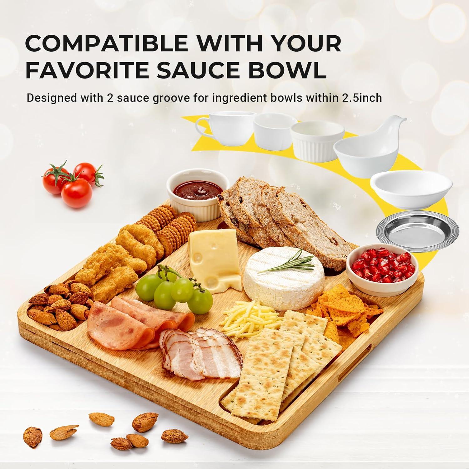 Tabla de Charcutería Combler de Bambú con Tapa y 5 Compartimentos