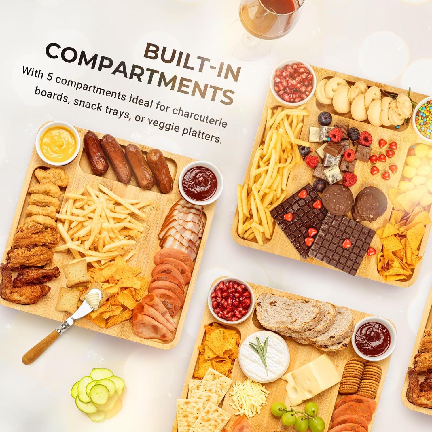 Tabla de Charcutería Combler de Bambú con Tapa y 5 Compartimentos