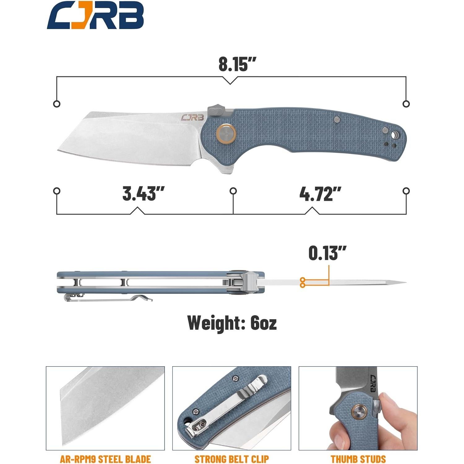 Cuchillo Táctico CJRB Crag Plegable 20.7cm Azul EDC