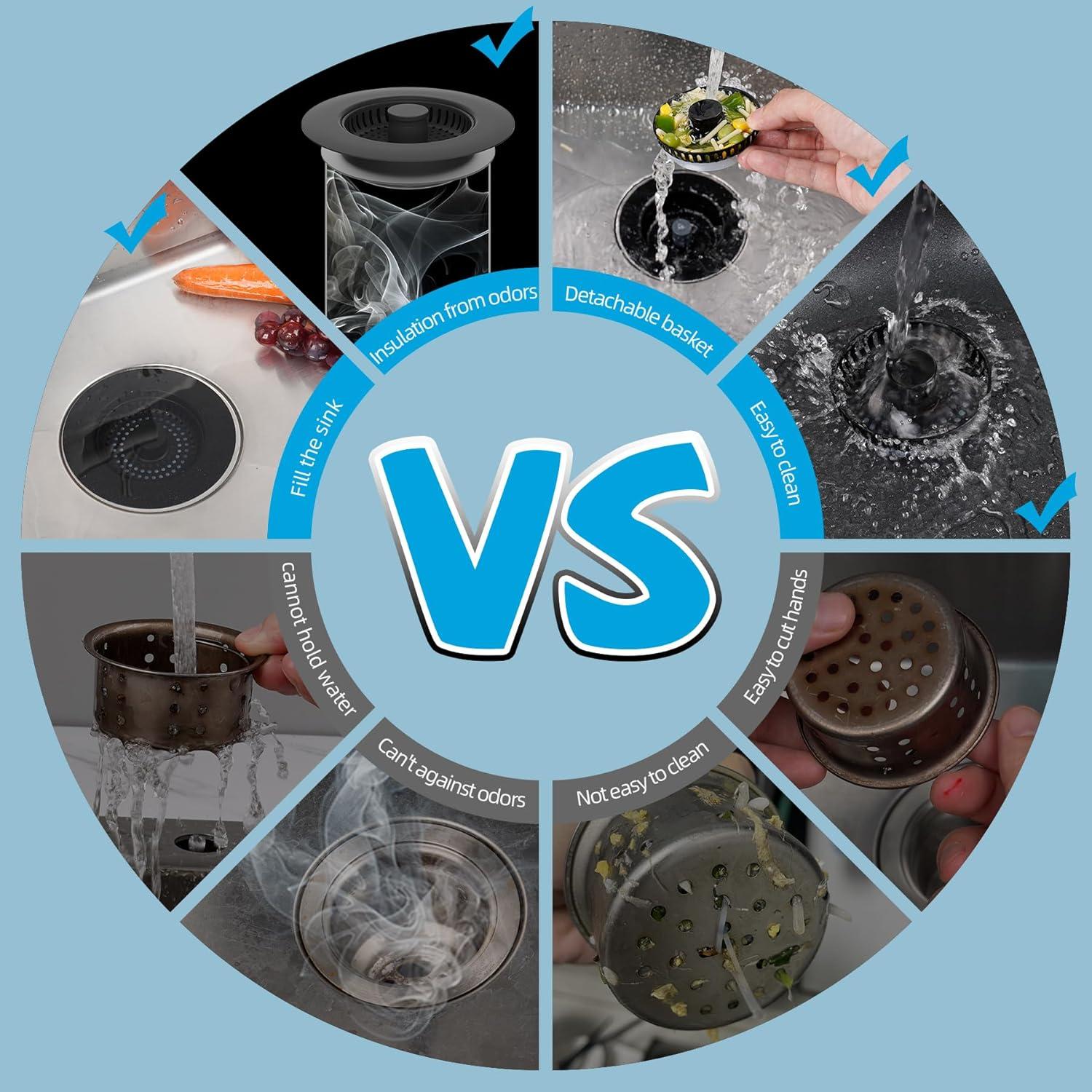 Filtro de Drenaje Hibbent Acero Inoxidable 3 en 1 para Fregadero