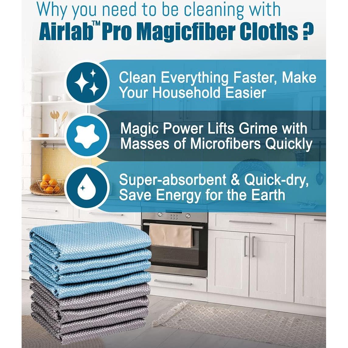 Streak Free Miracle Cleaning Cloths Easy Clean Nanoscale, Pack of 8, 12'' x 16'', Microfiber Polishing Windows Glass Lint Free Rags Stainless Steel Car Kitchen Reusable