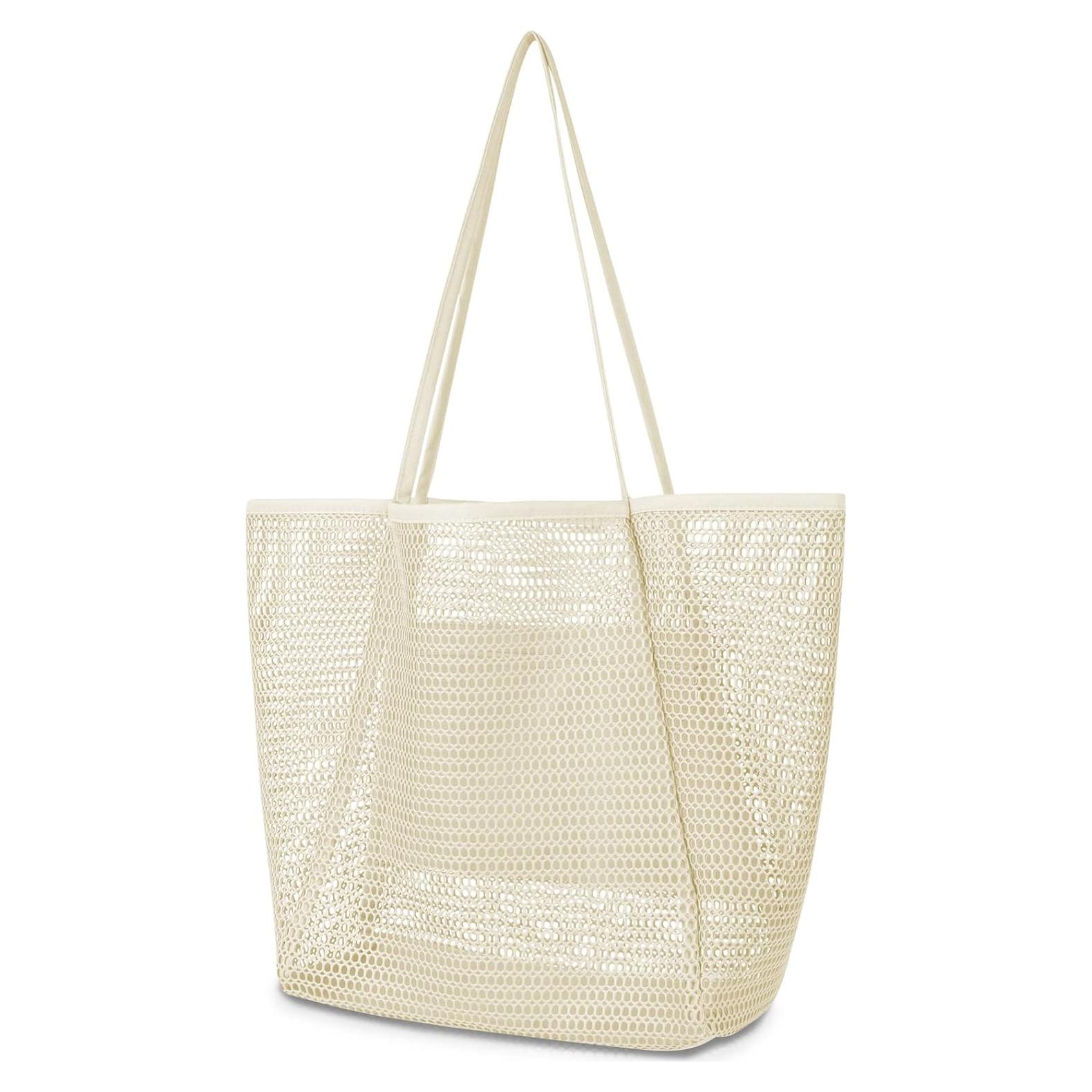 Bolsa de Playa de Malla Grande Iioscre 45.7x35.6cm Beige