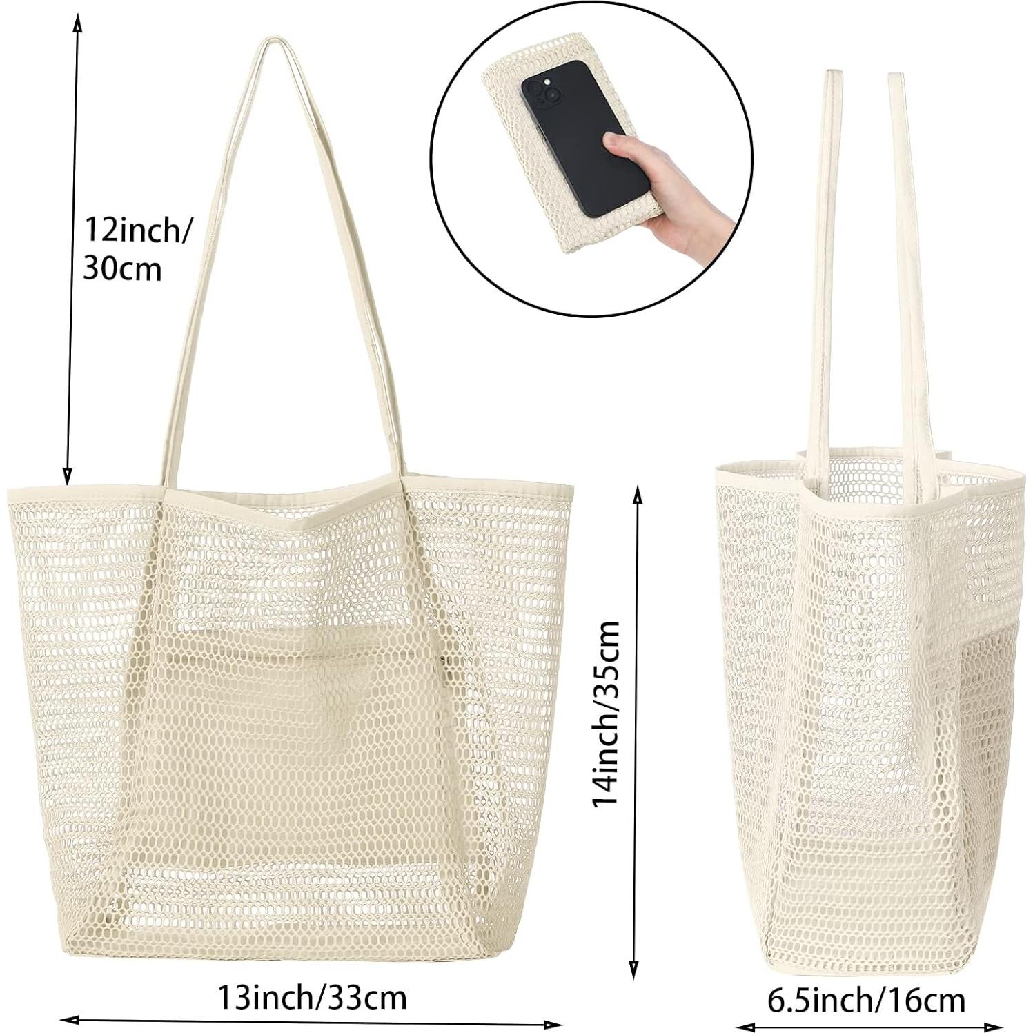 Bolsa de Playa de Malla Grande Iioscre 45.7x35.6cm Beige