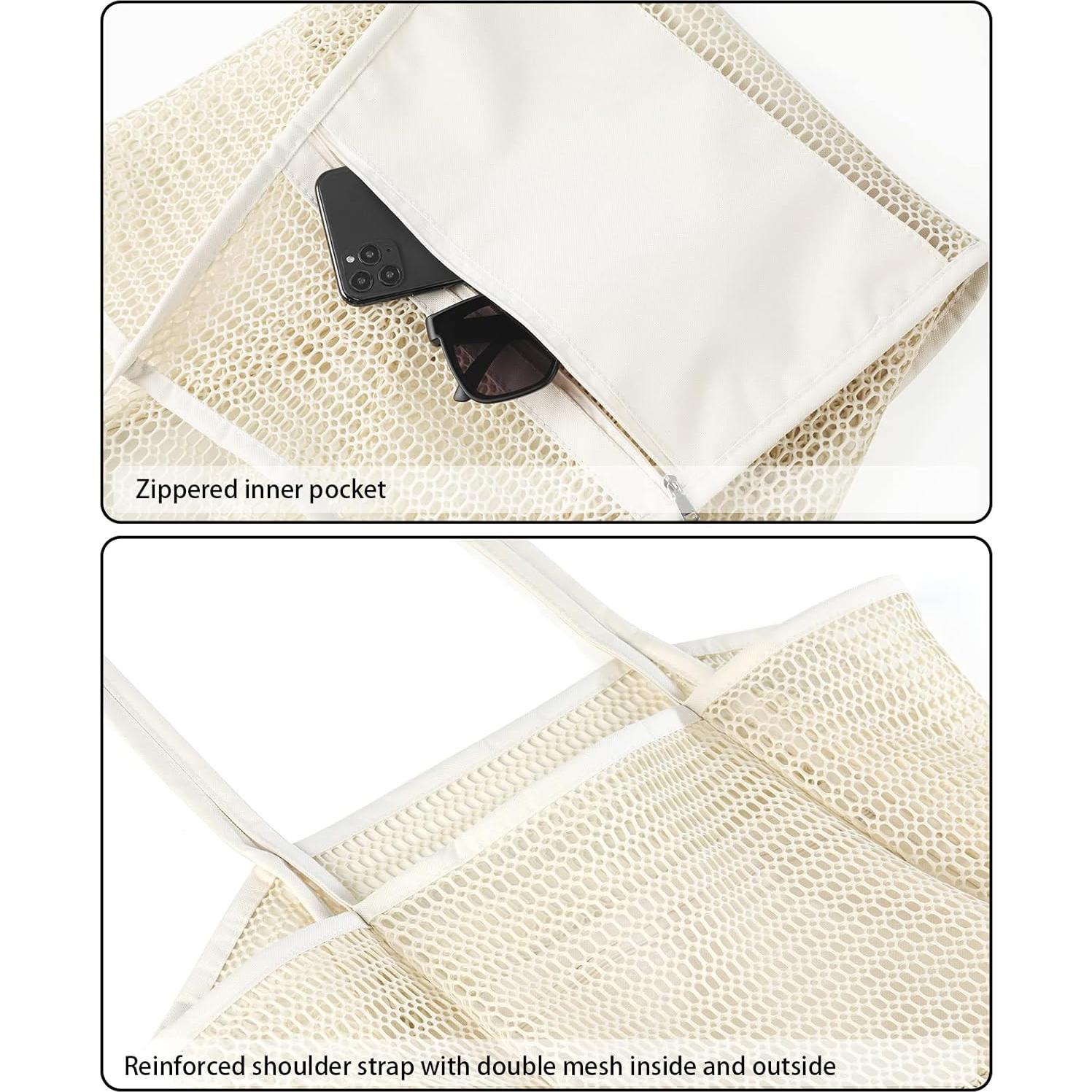 Bolsa de Playa de Malla Grande Iioscre 45.7x35.6cm Beige