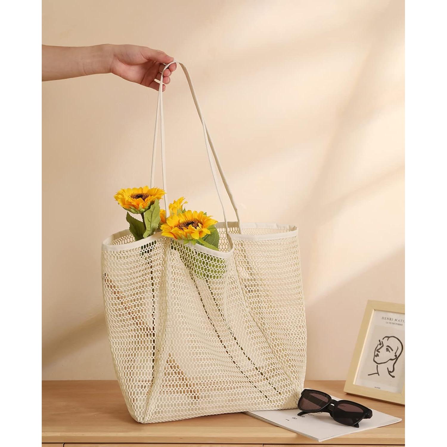 Bolsa de Playa de Malla Grande Iioscre 45.7x35.6cm Beige