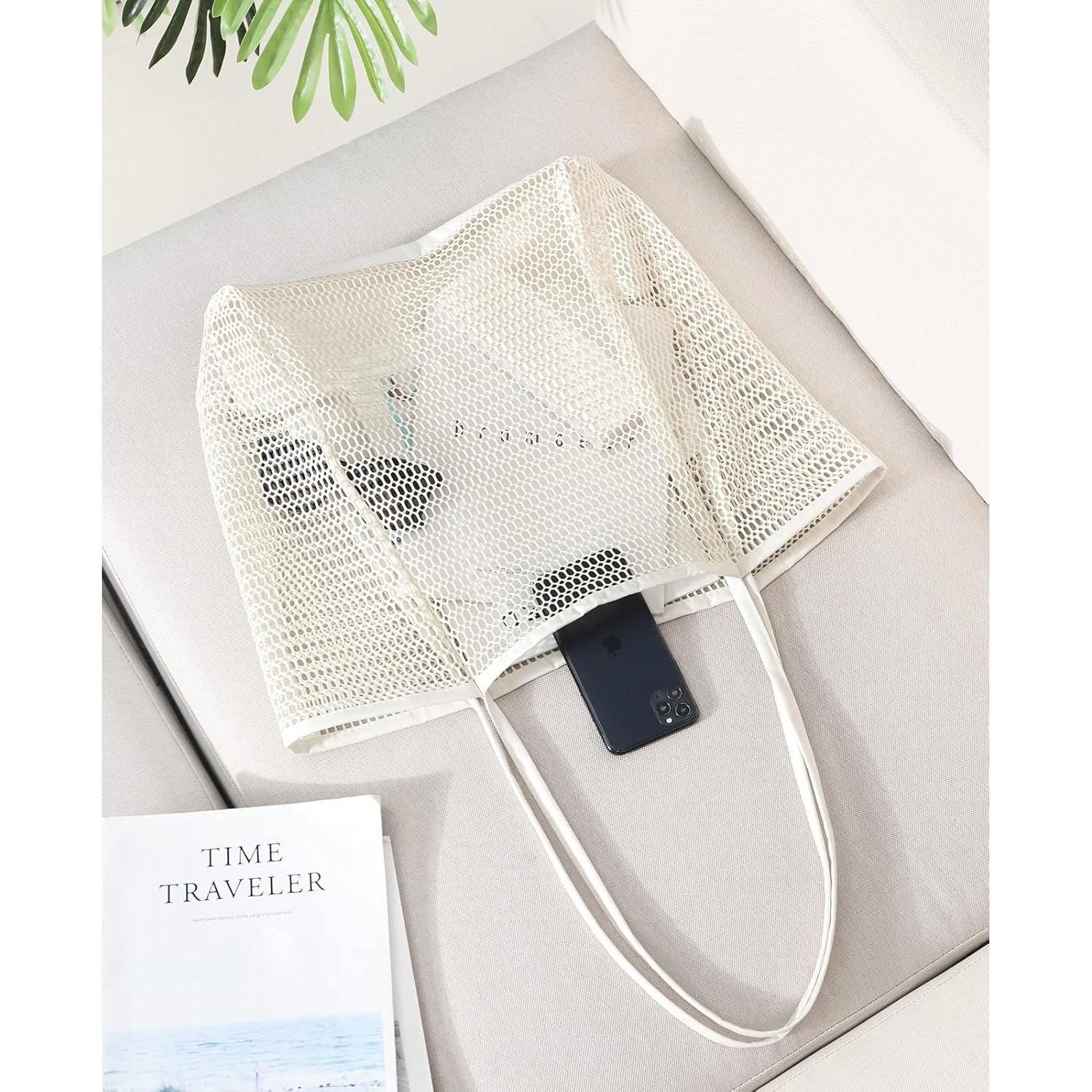 Bolsa de Playa de Malla Grande Iioscre 45.7x35.6cm Beige