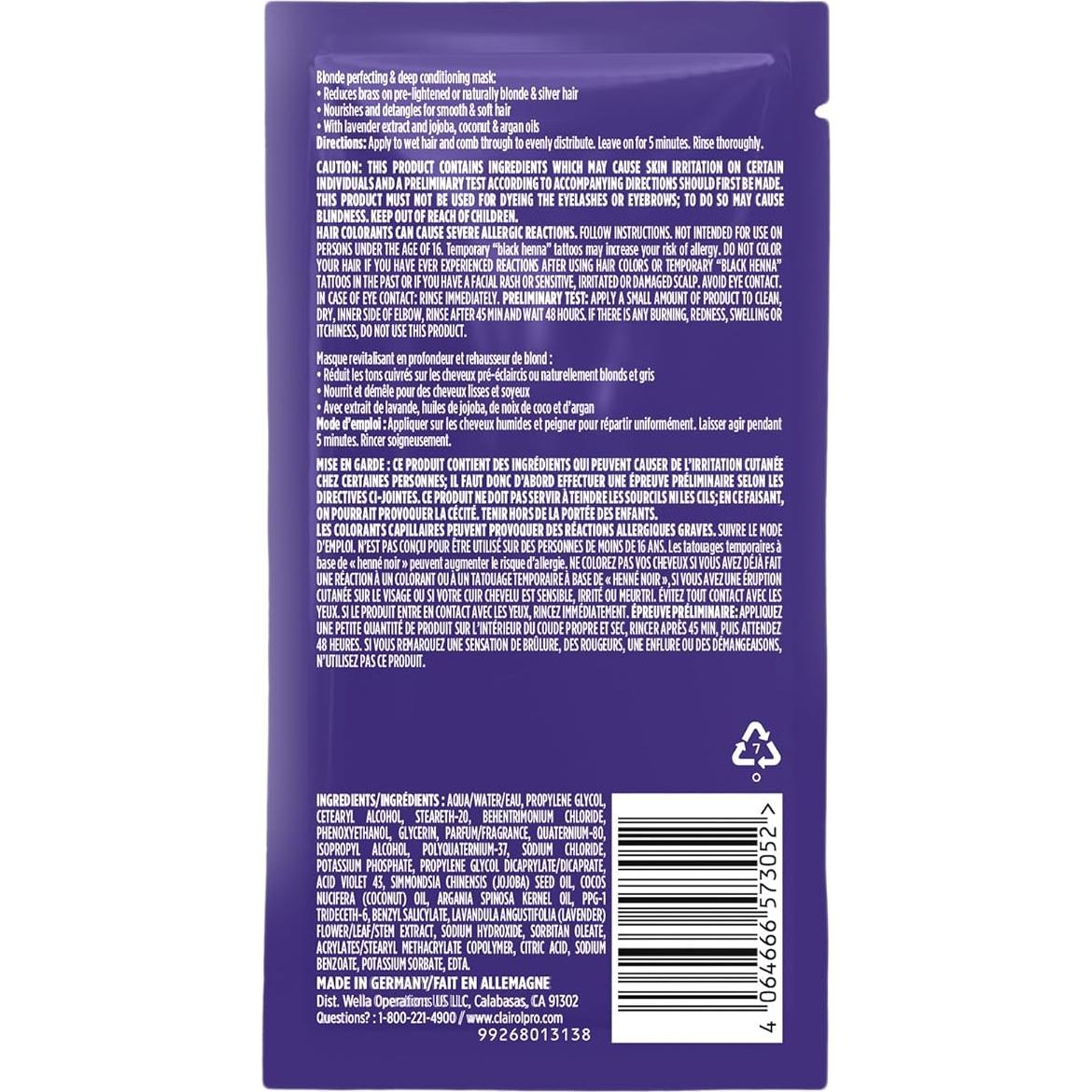 Clairol Professional Shimmer Lights Violet Toning Mask for Neutralizing Brassy Tones with Refreshing Blonde Hair Results