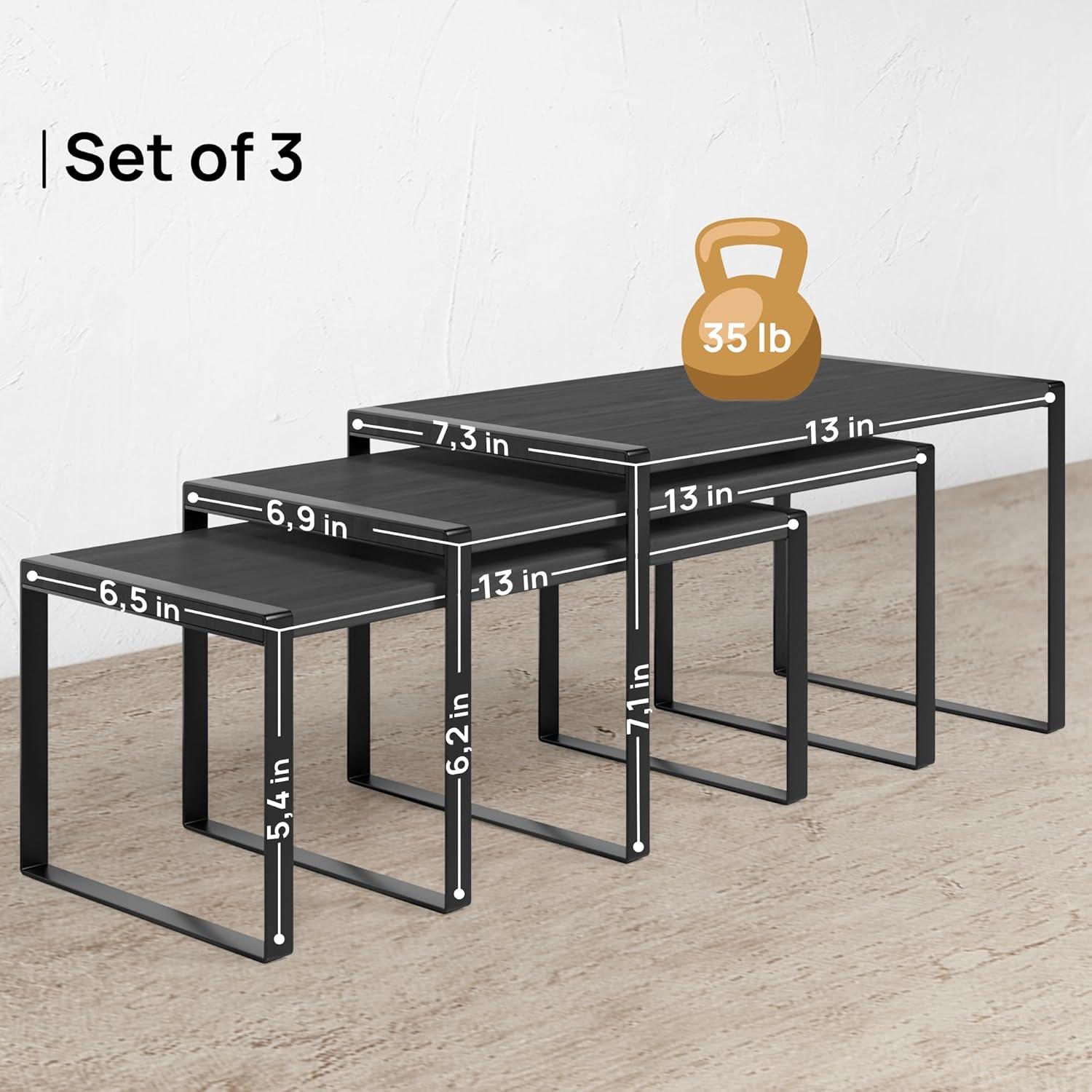 Ibyx Premium Kitchen Cabinet Organizer Shelf - Set of 3 Kitchen Counter Shelves - Stackable Shelf Racks for Cabinets - Metal Frame & Engineered Wood (Black Wood, Black Frame)