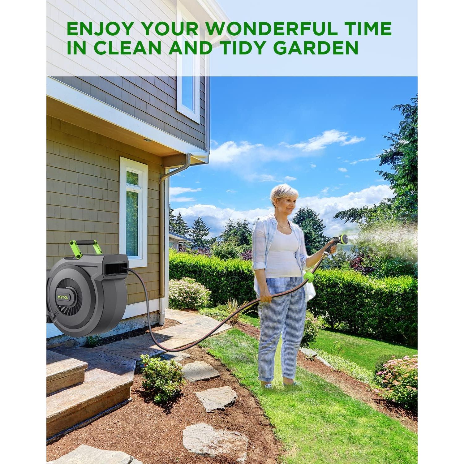 Carrete de Manguera de Jardín MYTOL 25 m con Boquilla 10 Patrones