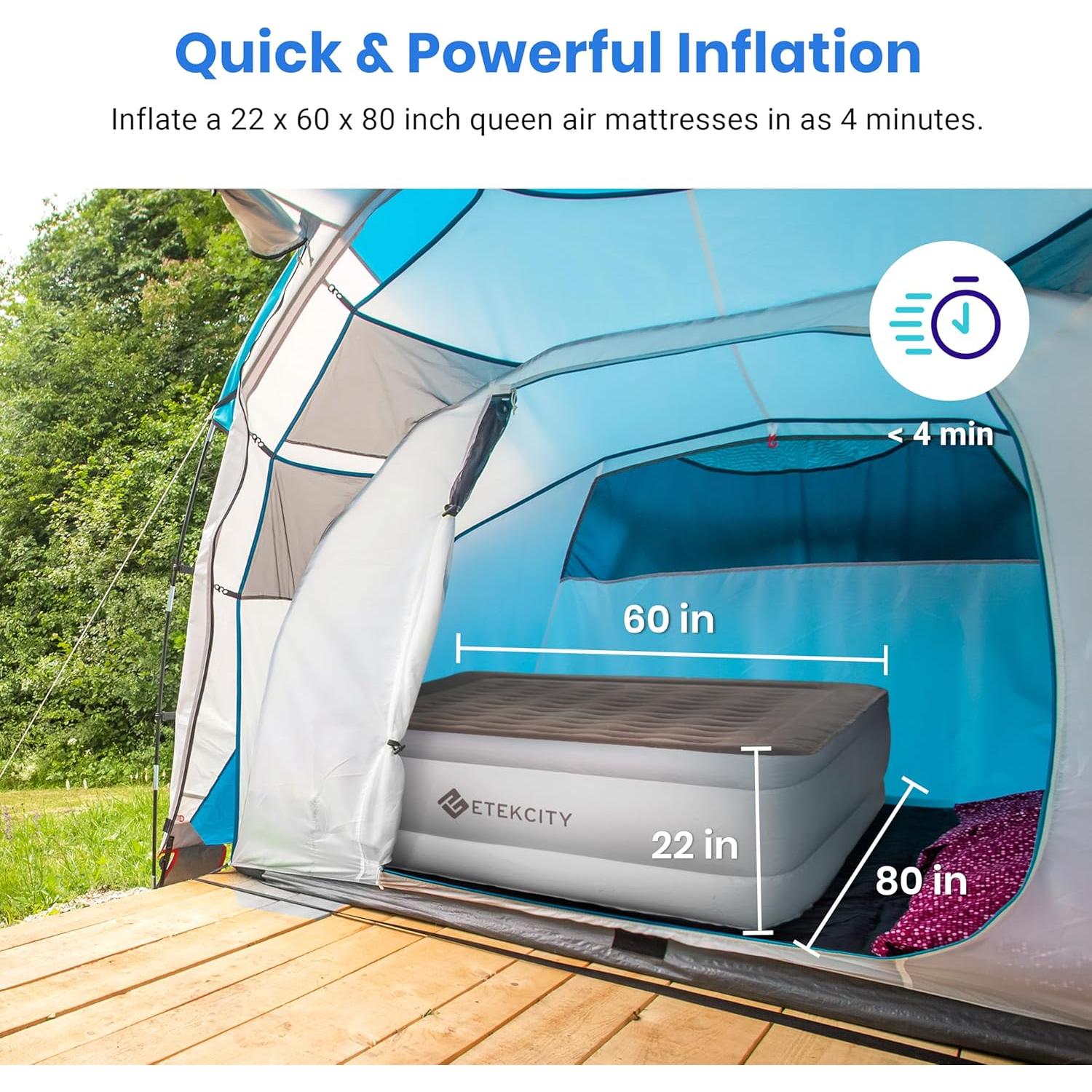 Etekcity Air Pump for Inflatables, Portable Electric Air Mattress Pump, Quick-Fill Perfect Inflator/Deflator for Couch, Blow up Pool Floats Raft Bed Boat Toy with Nozzles, 110-120V, Black