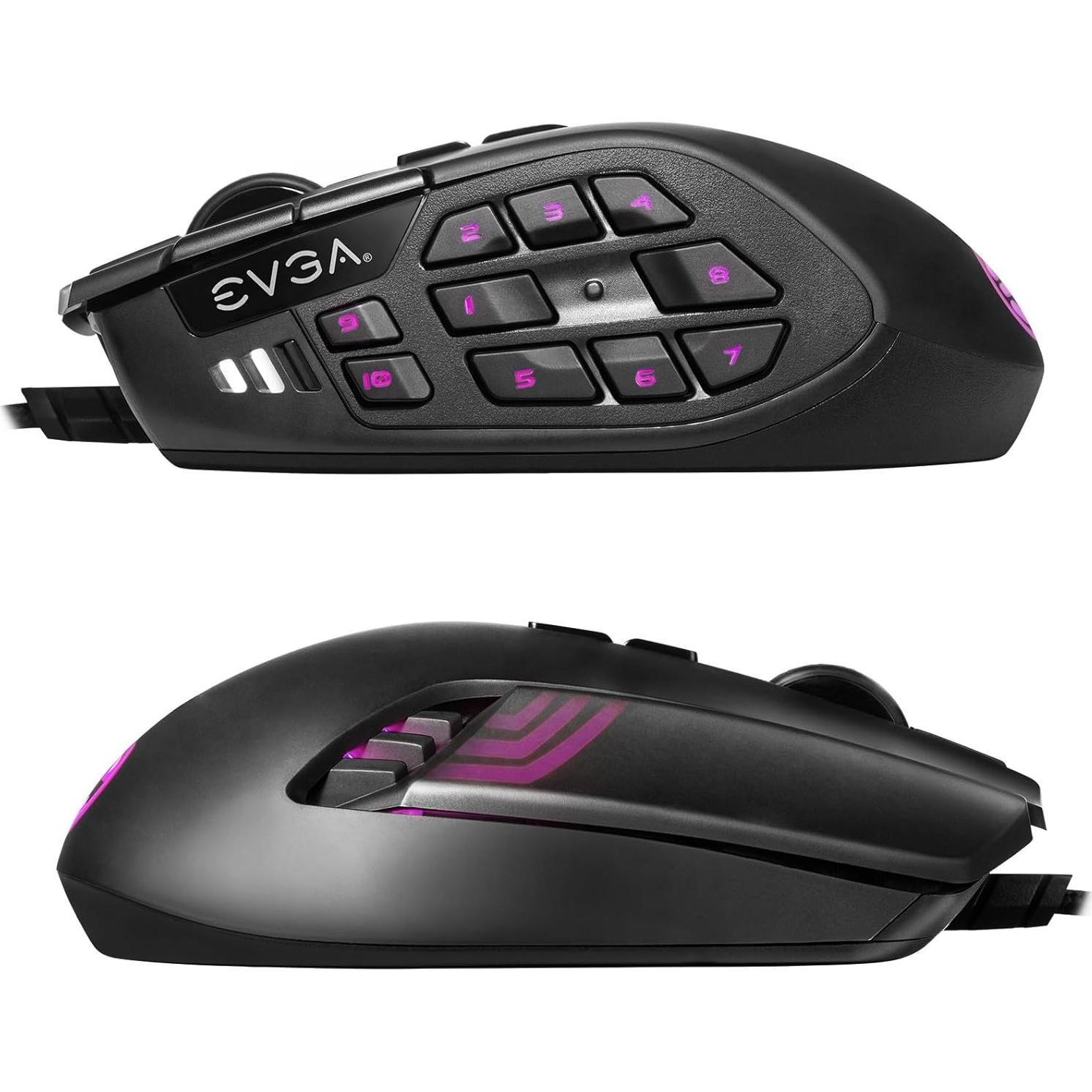 EVGA X15 MMO Gaming Mouse, 8k, Wired, Black, Customizable, 16,000 DPI, 5 Profiles, 20 Buttons, Ergonomic 904-W1-15BK-KR