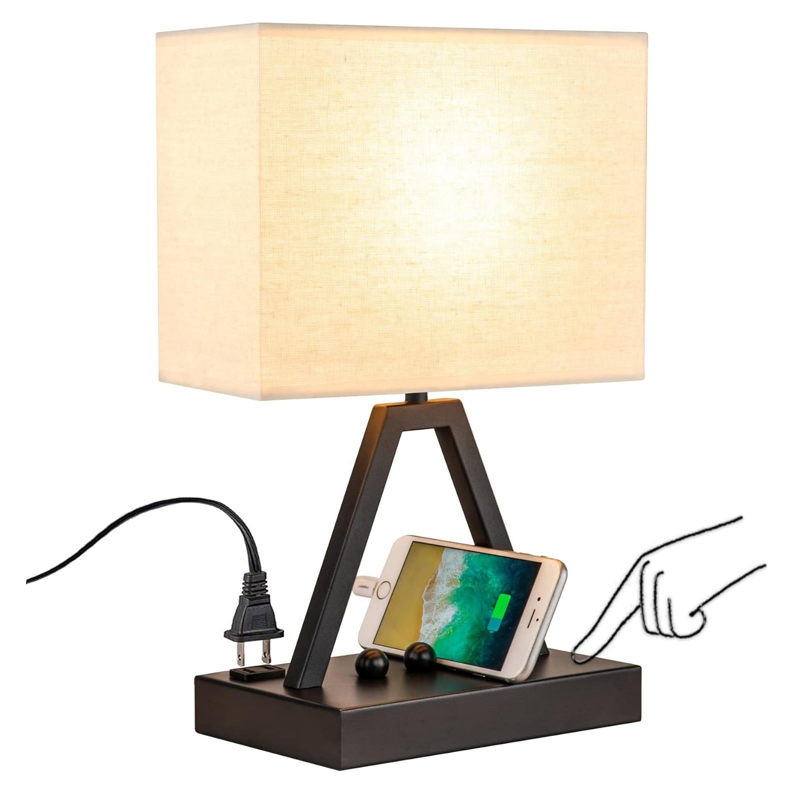 Lámpara de Mesa Táctil Briever con USB y Soporte para Teléfono