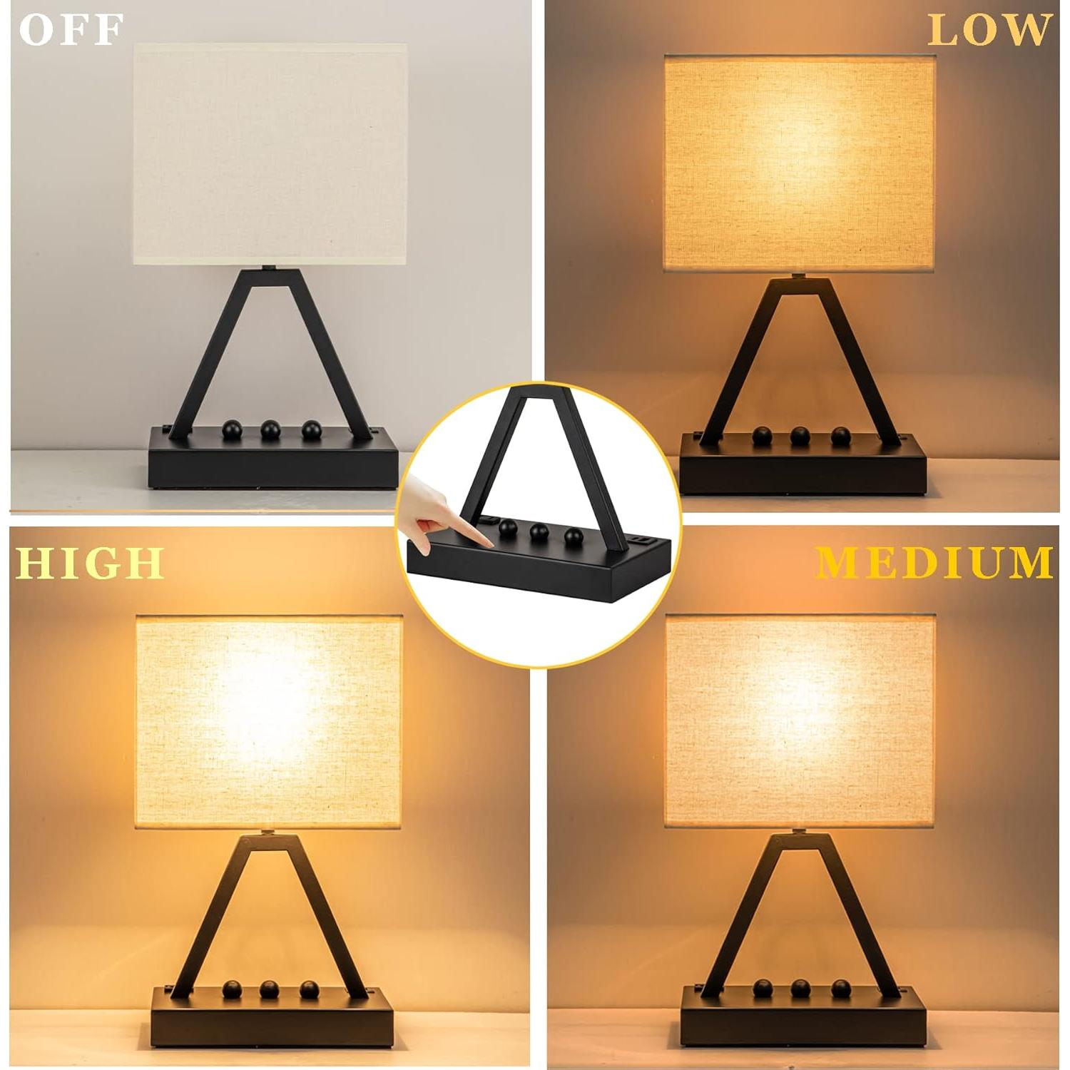 Lámpara de Mesa Táctil Briever con USB y Soporte para Teléfono