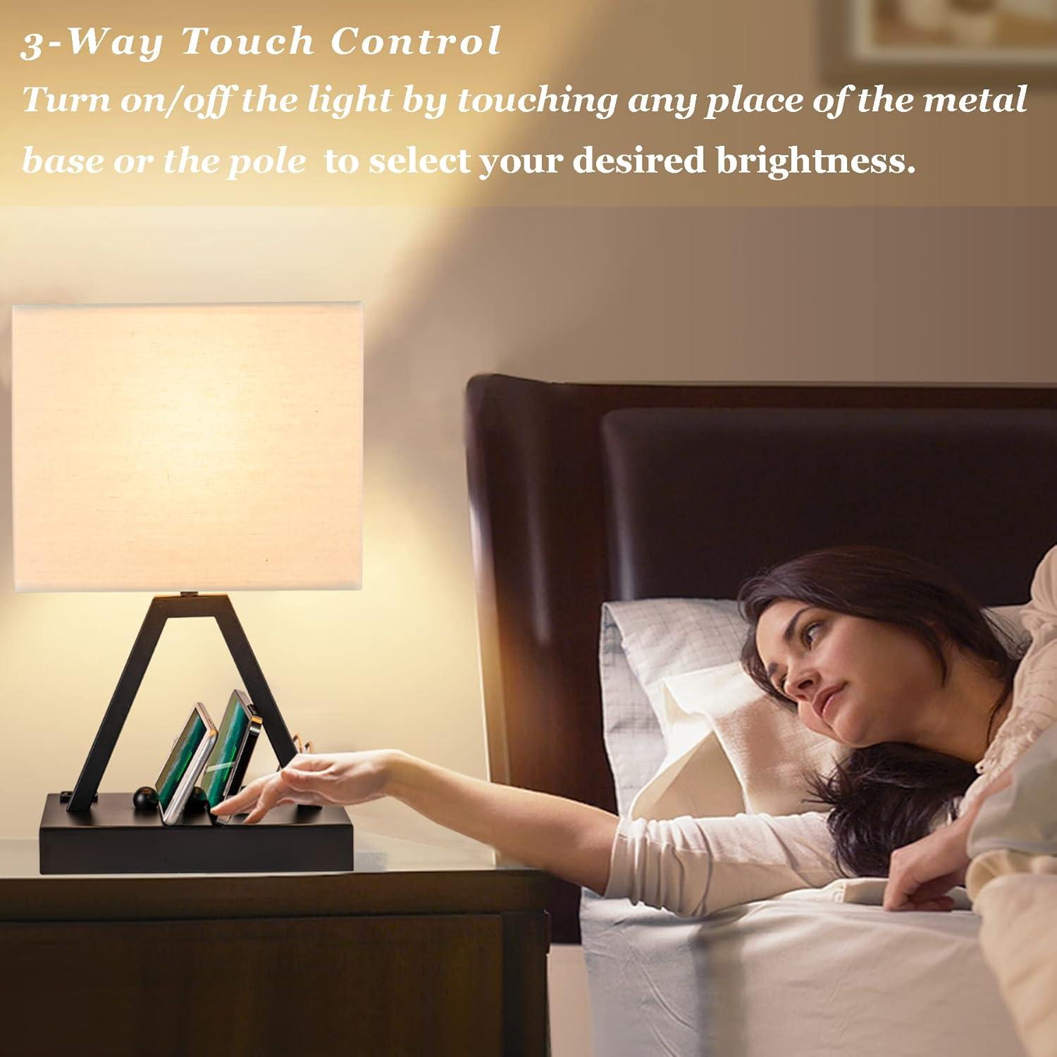 Lámpara de Mesa Táctil Briever con USB y Soporte para Teléfono