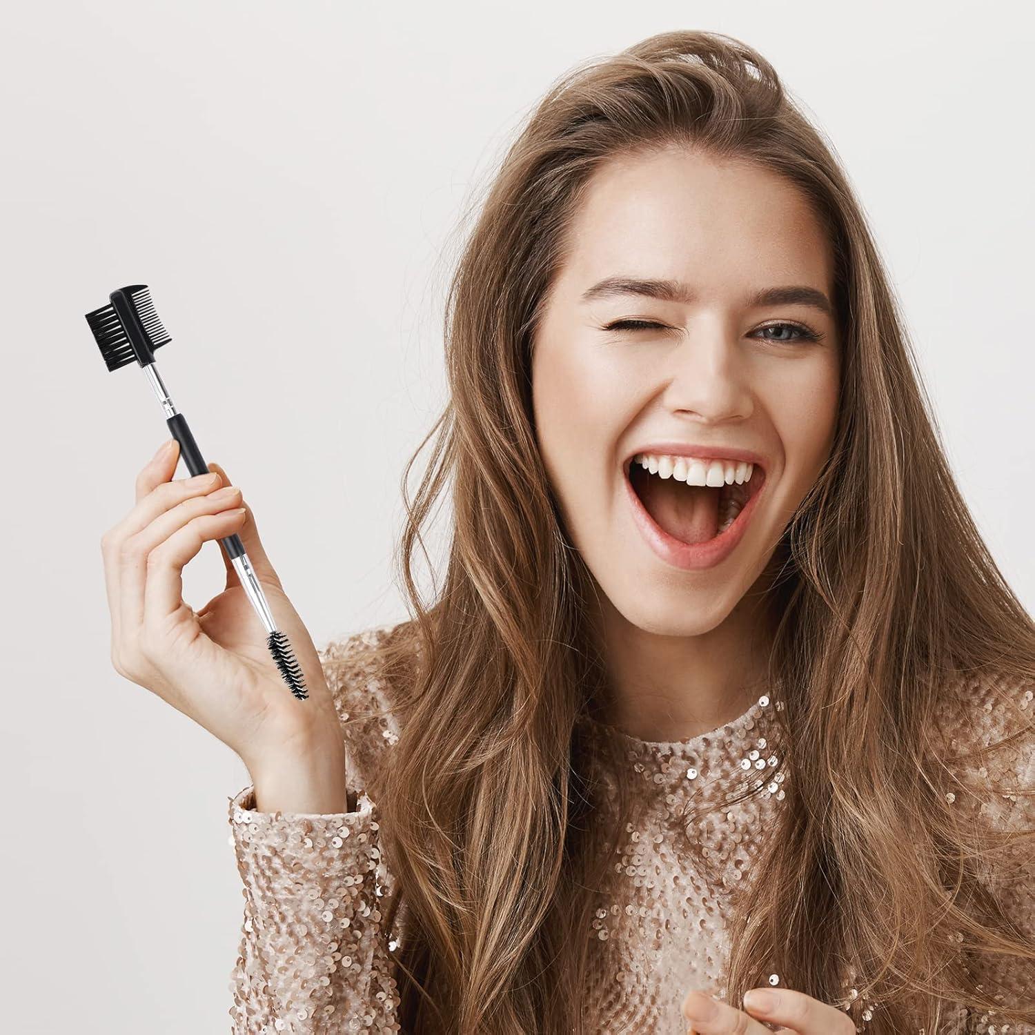 Eyelash Tools Kit for Women 3 in1 Mascara Brushes Eyelash Comb, Eyelash Extension Tweezers for Natural Eyelashes, Eyelash Tweezers and Brush Eyelash Tools Kit for Women