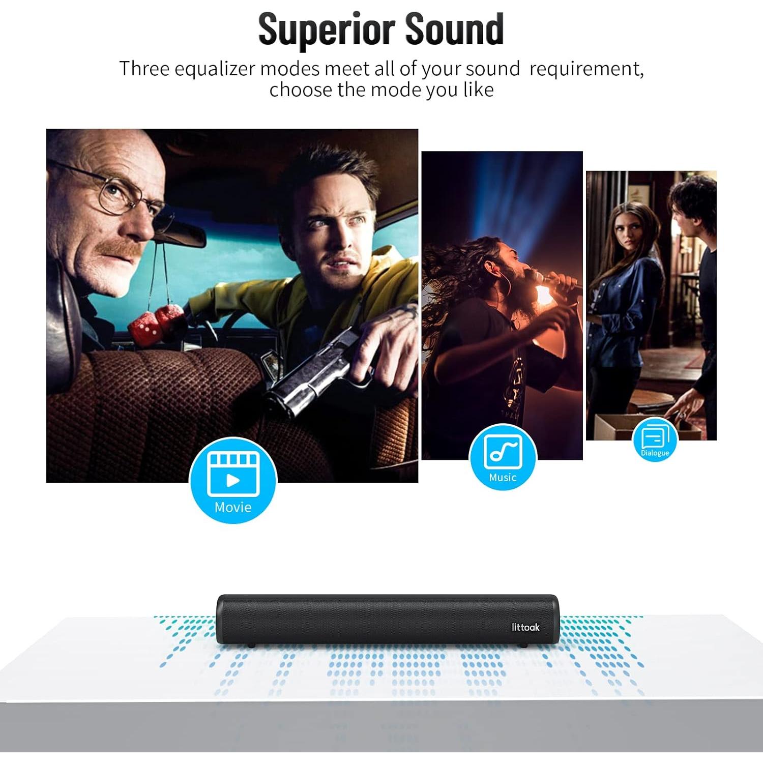 Sound Bar for TV, Bluetooth 5.0 Soundbar, 50 Watt 16 Inch Soundbars for Home Audio, Gaming, Projectors, TV Speakers Supports HDMI ARC/Optical/RCA/USB/AUX/Coax in Connection, Wall Mountable