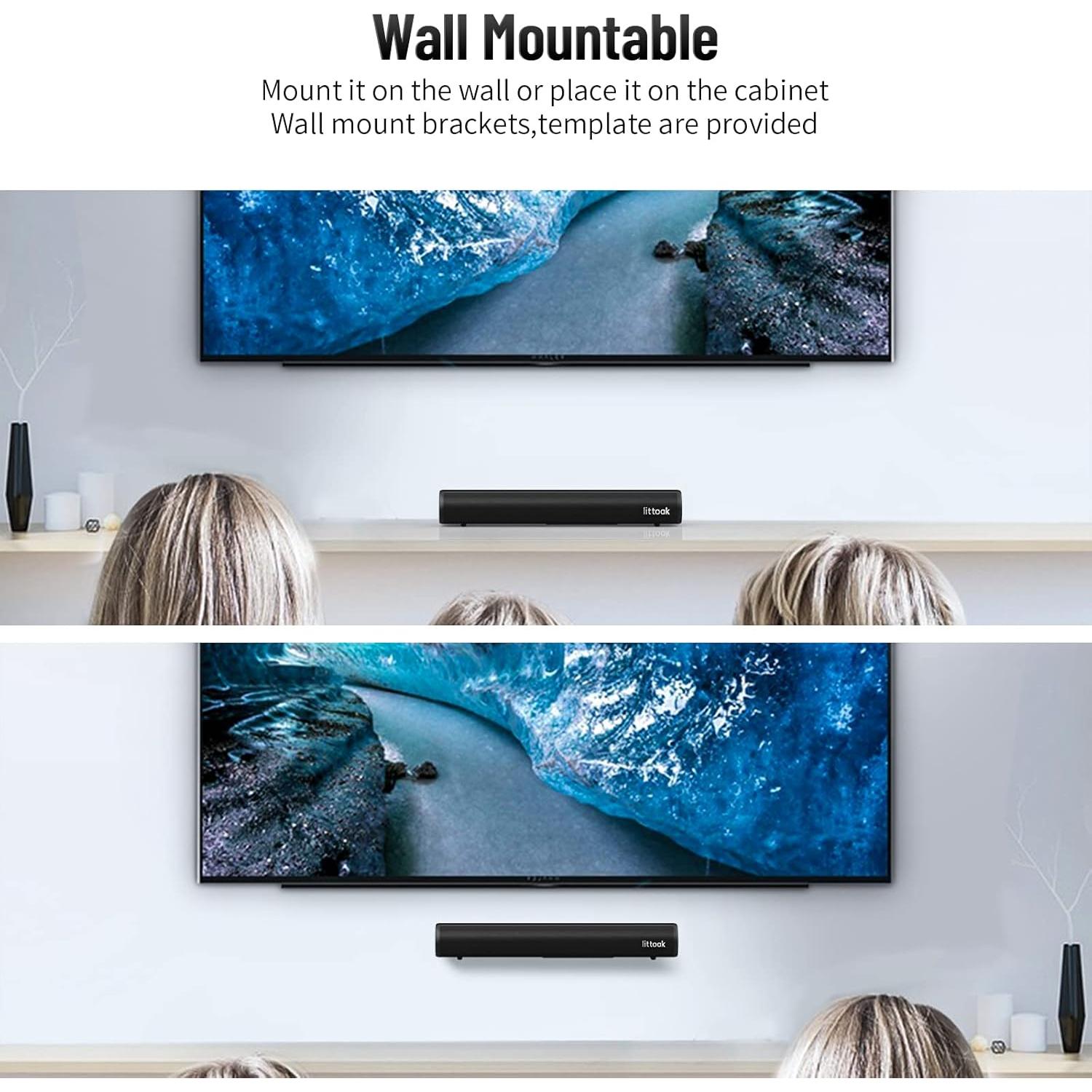 Sound Bar for TV, Bluetooth 5.0 Soundbar, 50 Watt 16 Inch Soundbars for Home Audio, Gaming, Projectors, TV Speakers Supports HDMI ARC/Optical/RCA/USB/AUX/Coax in Connection, Wall Mountable