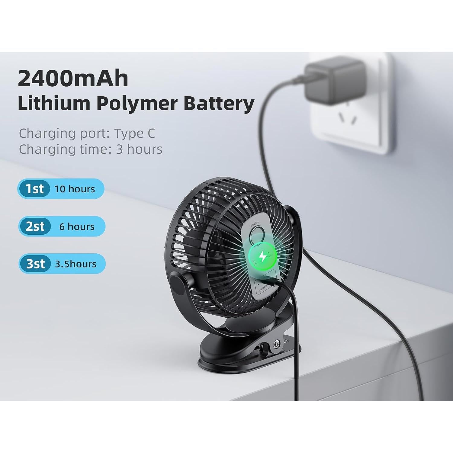 Ventilador Personal USB Clip Svinkal TF28D 2400mAh 3 Velocidades