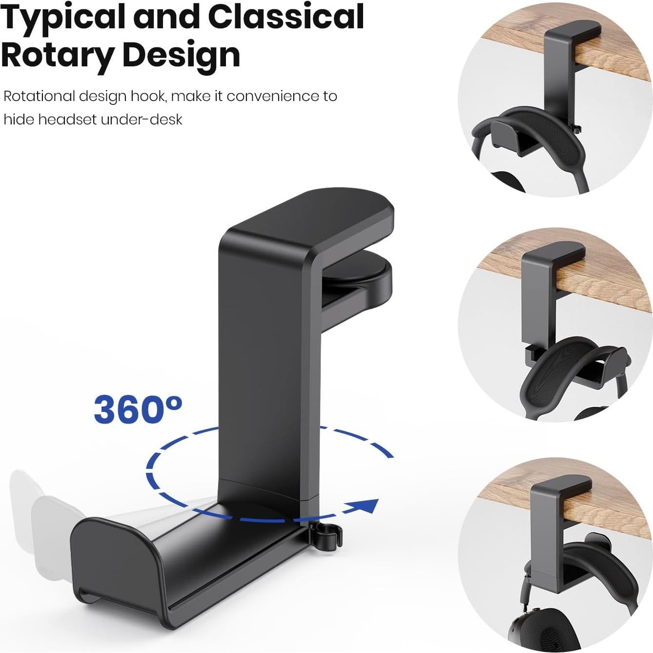 Soporte para Auriculares Rotatorio EURPMASK - Ajustable Negro