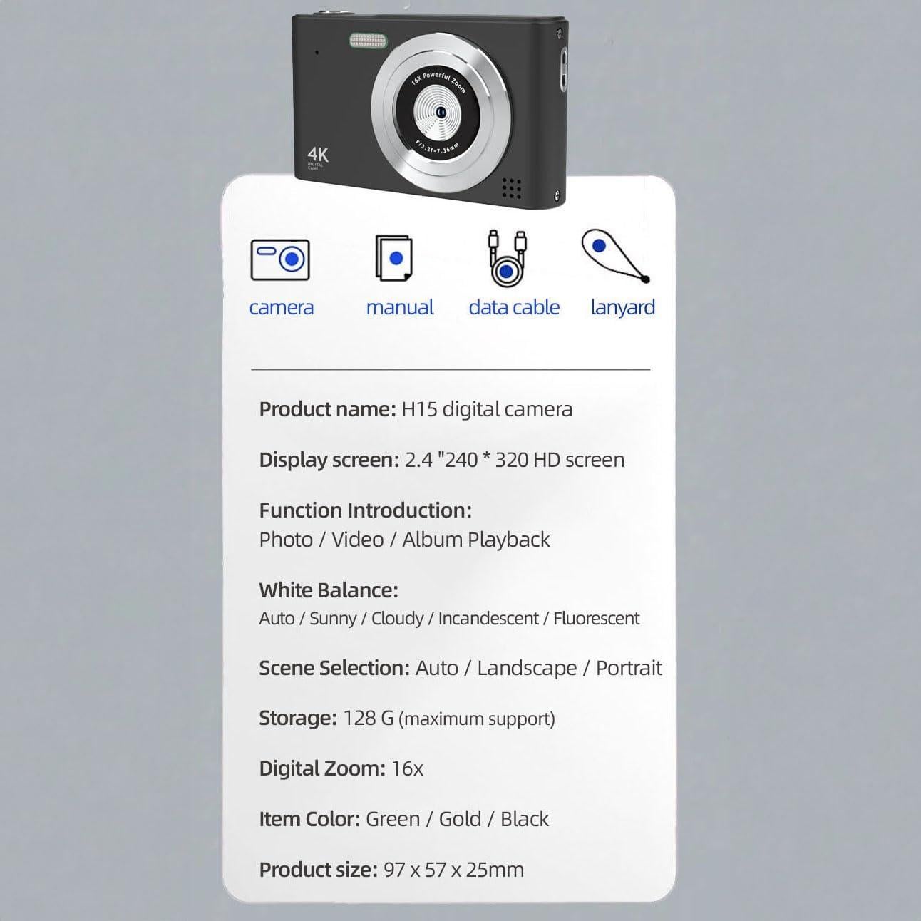 Cámara Digital Compacta BK Digital BK1 16X Zoom 64GB FHD 1080P
