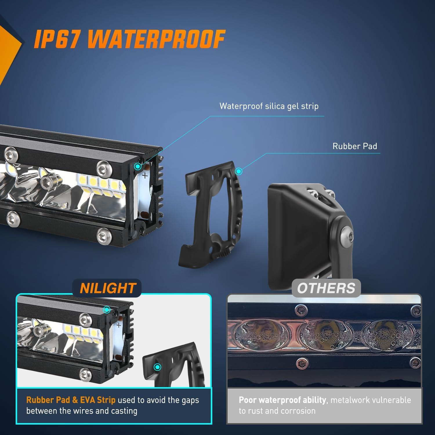 Barra de Luz LED Nilight 11" 78W Impermeable 2 Piezas