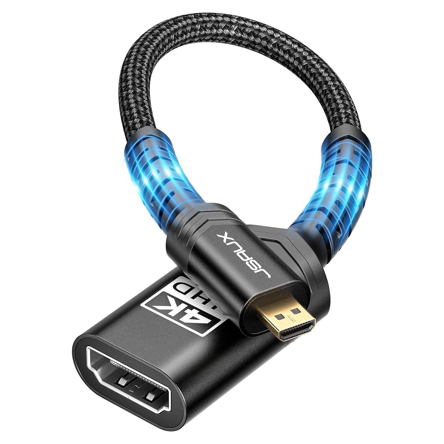 Adaptador Micro HDMI a HDMI JSAUX 4K 60Hz 18Gbps Negro