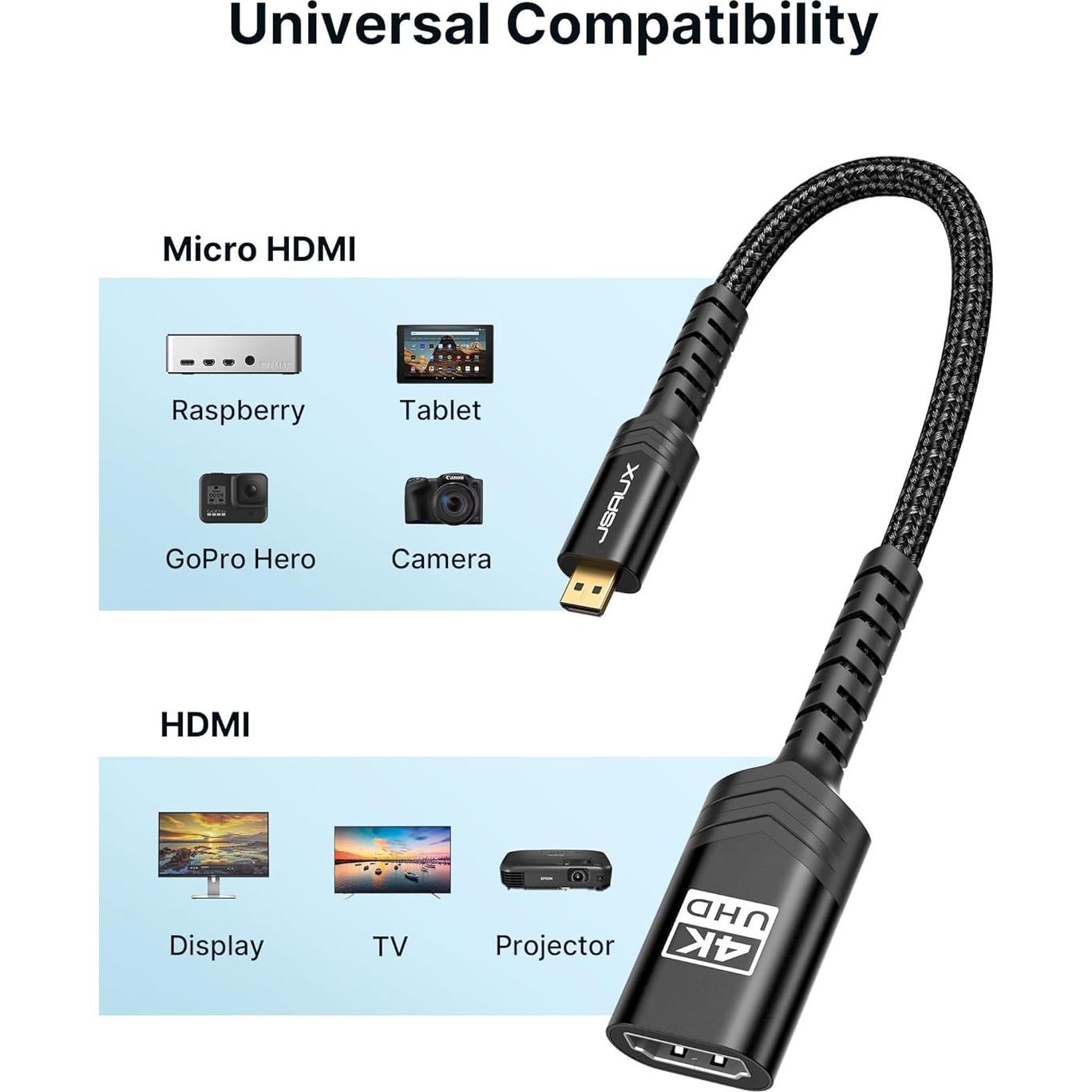 Adaptador Micro HDMI a HDMI JSAUX 4K 60Hz 18Gbps Negro