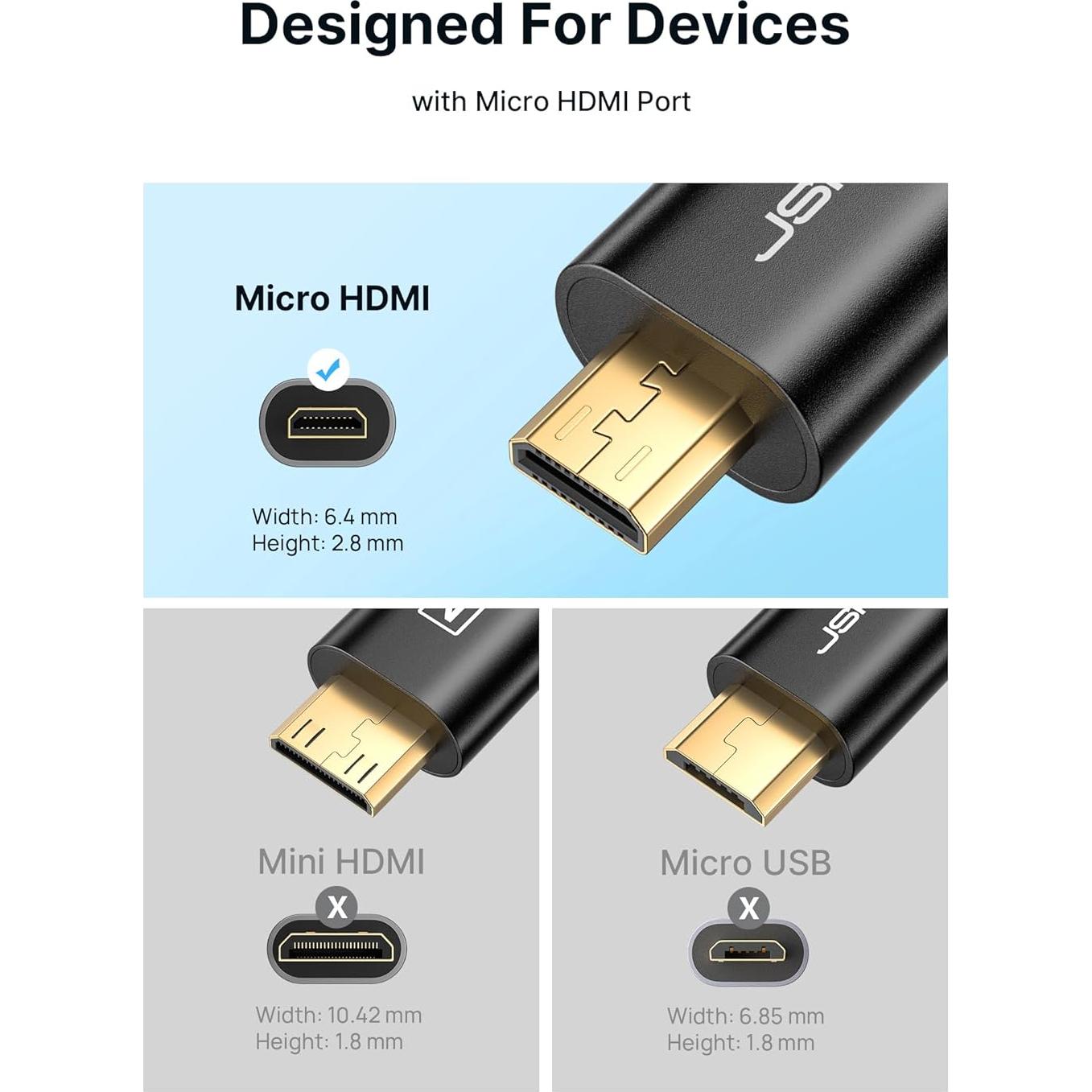 Adaptador Micro HDMI a HDMI JSAUX 4K 60Hz 18Gbps Negro