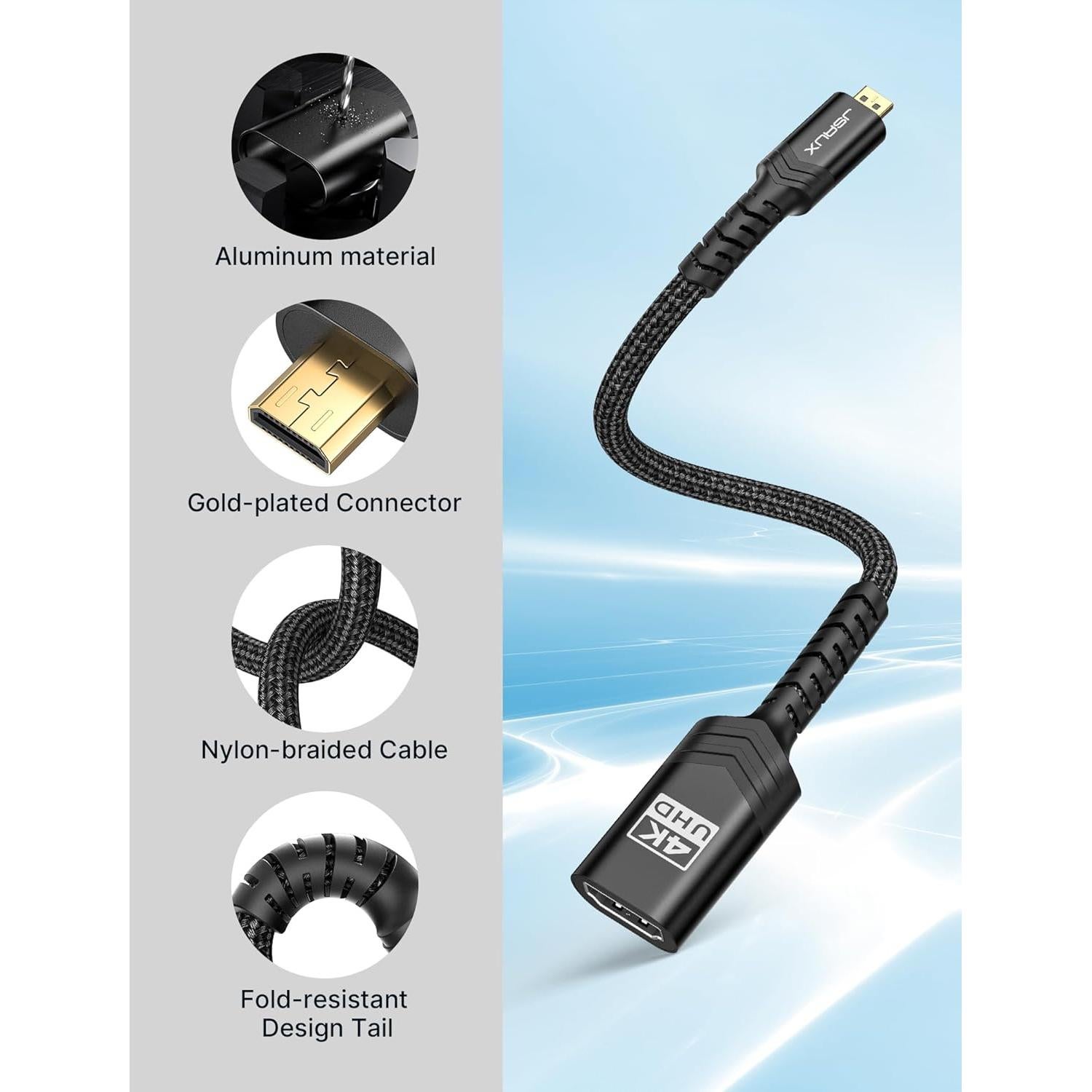 Adaptador Micro HDMI a HDMI JSAUX 4K 60Hz 18Gbps Negro