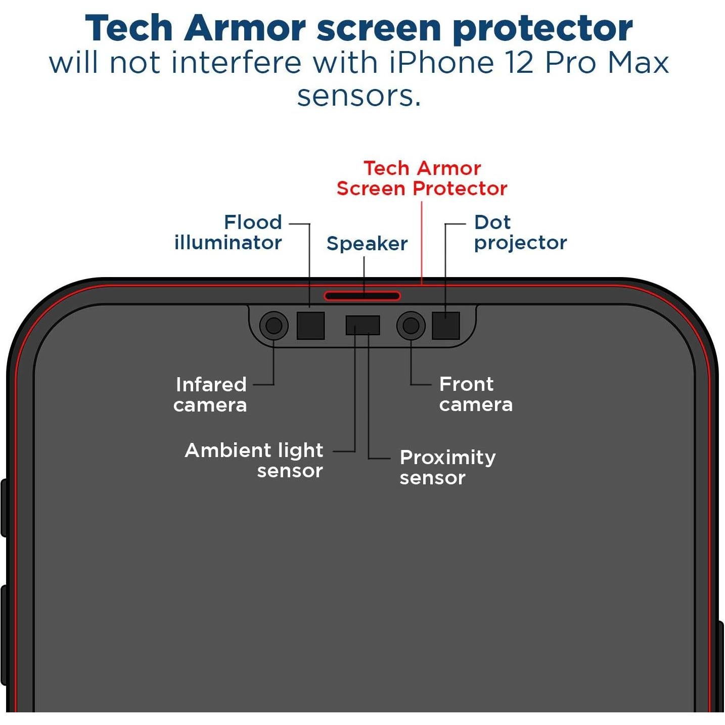 Protector de Pantalla de Vidrio Templado Tech Armor para iPhone 12 Pro Max 6.7" - 3 Paquete