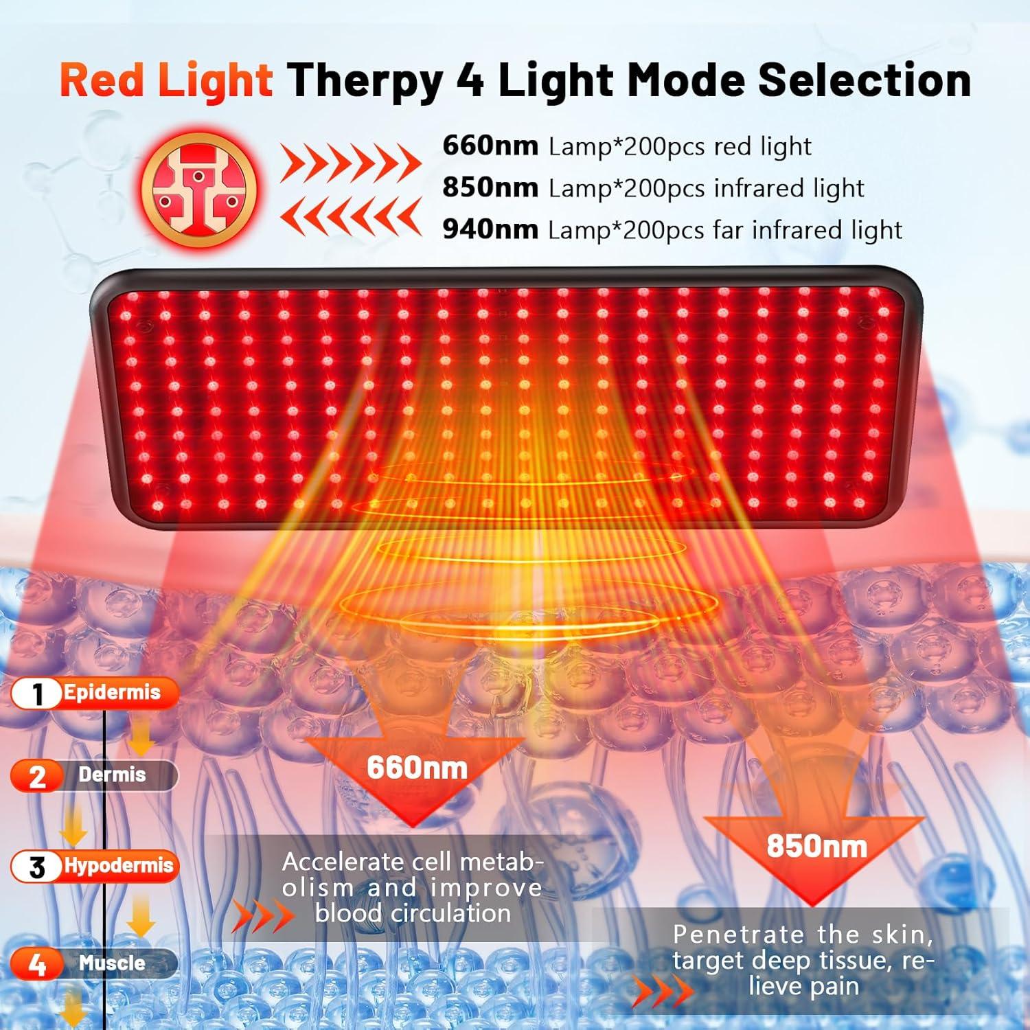 Lámpara de Terapia de Luz Roja HALIDODO 660/850/940nm Ajustable