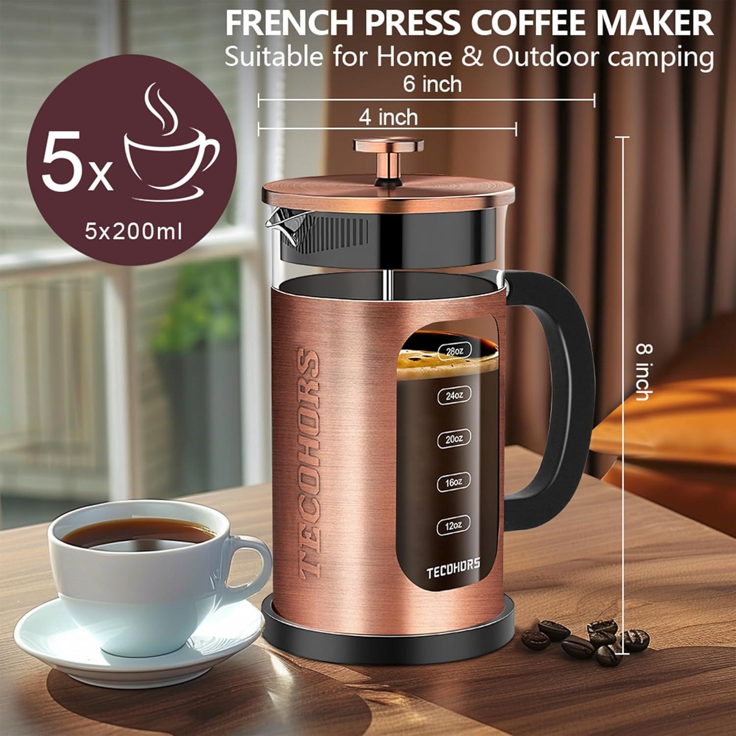 Prensa Francesa de Café TECOHORS 34oz Acero Inoxidable Cobre
