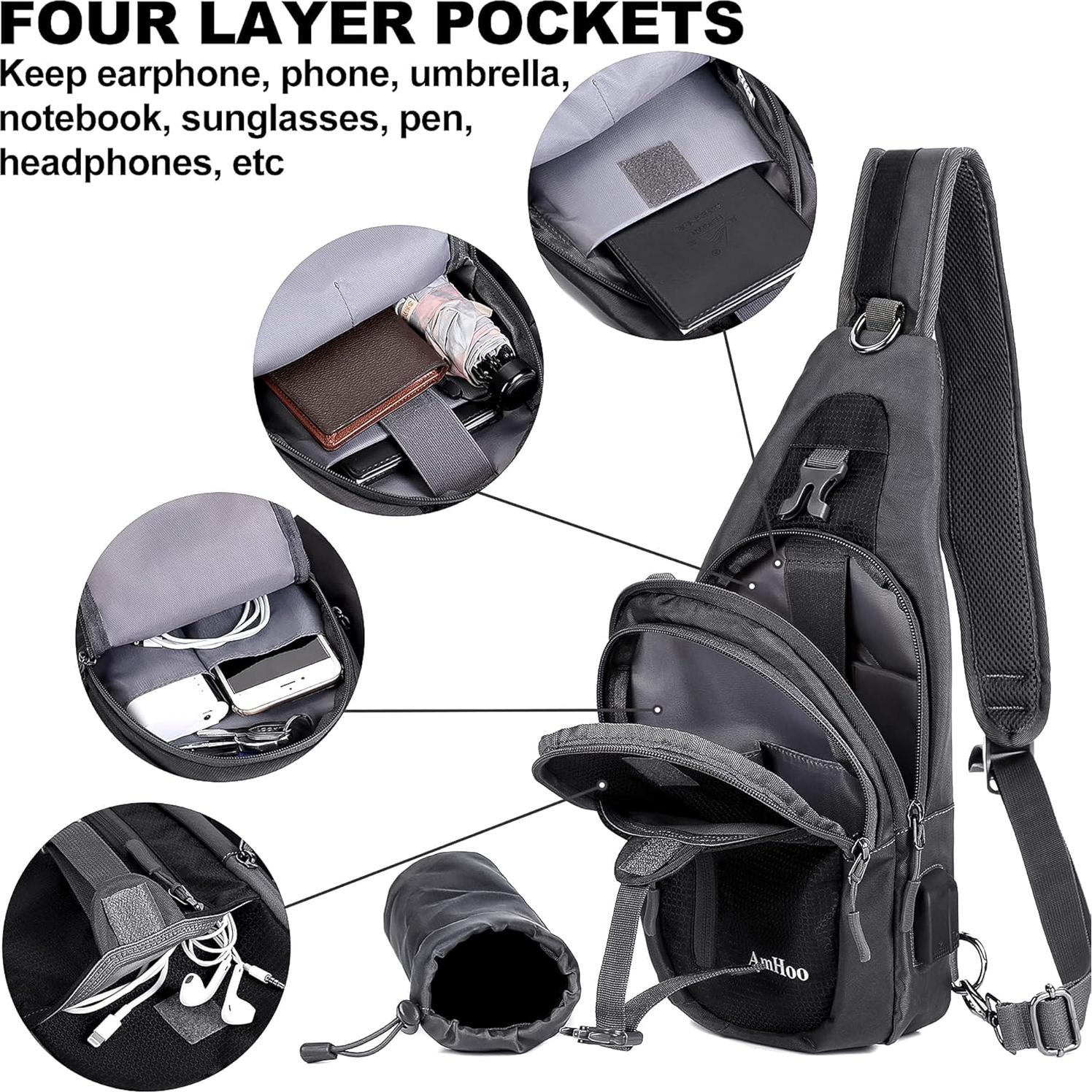 Mochila Sling Resistente al Agua AmHoo 38x18x10 cm Azul