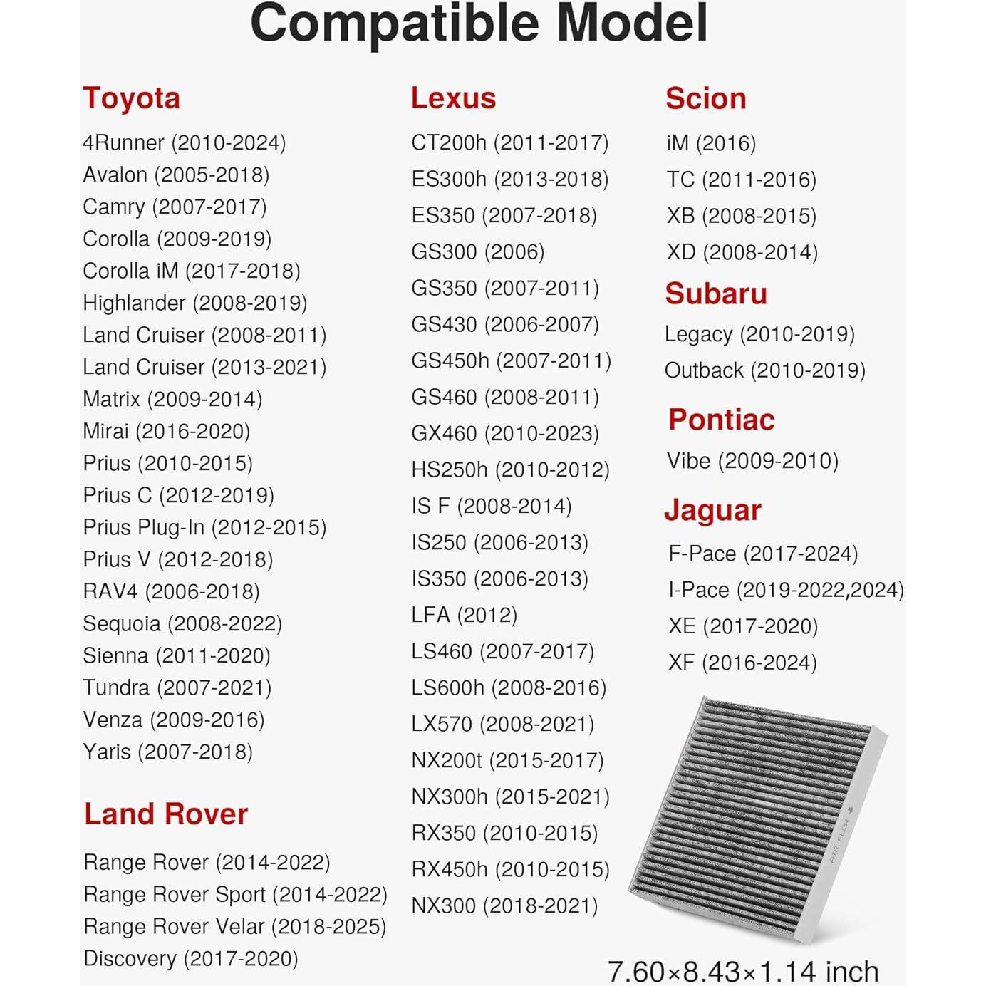 Filtro de Aire de Cabina Puroma CP285 para Toyota y Lexus