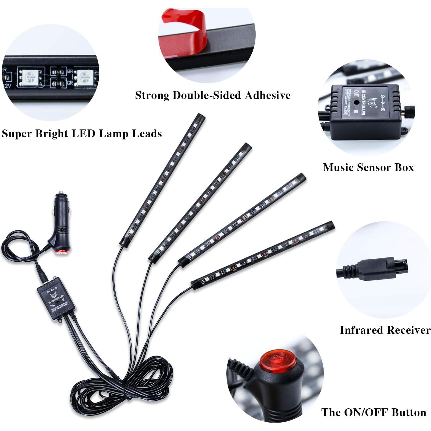 Luces LED de Interior para Automóvil LivTee 4pcs Multicolor