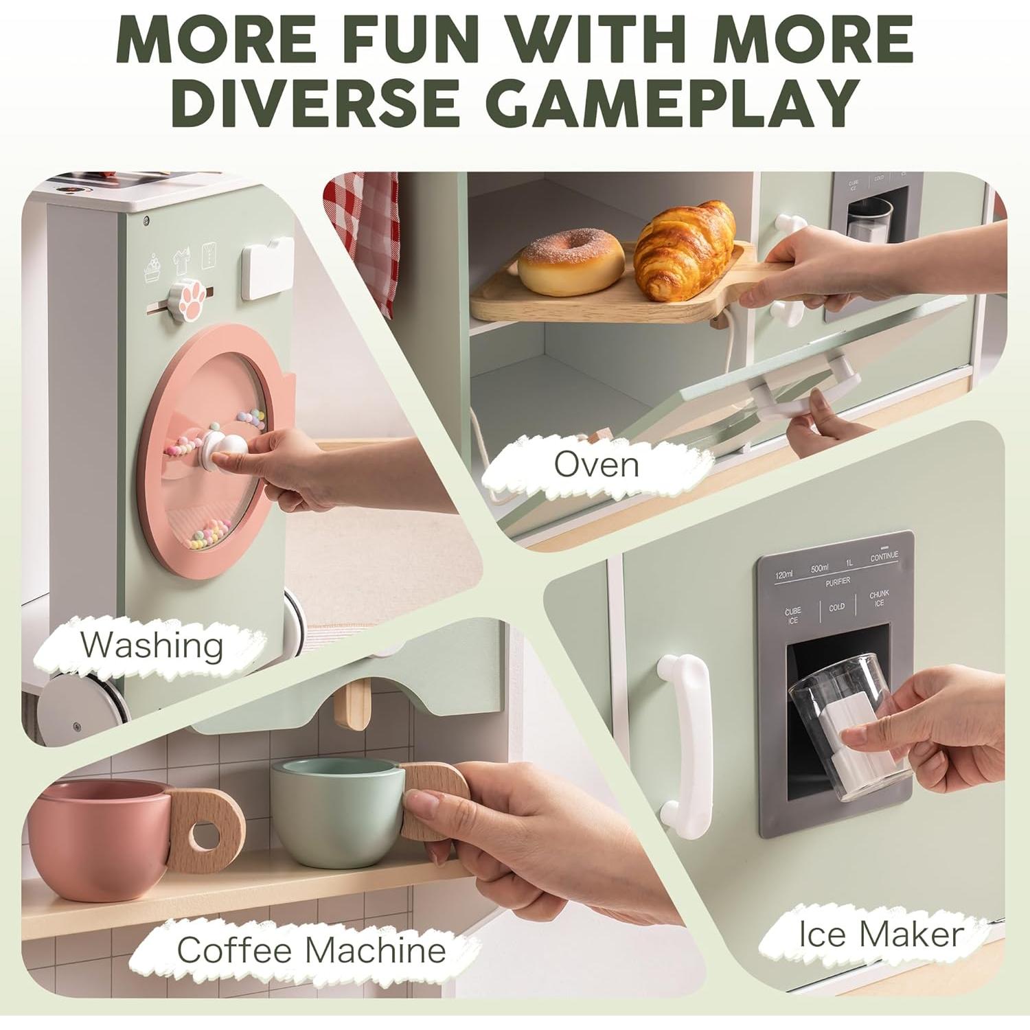 Conjunto de Cocina de Madera ROBUD Verde para Niños 3+