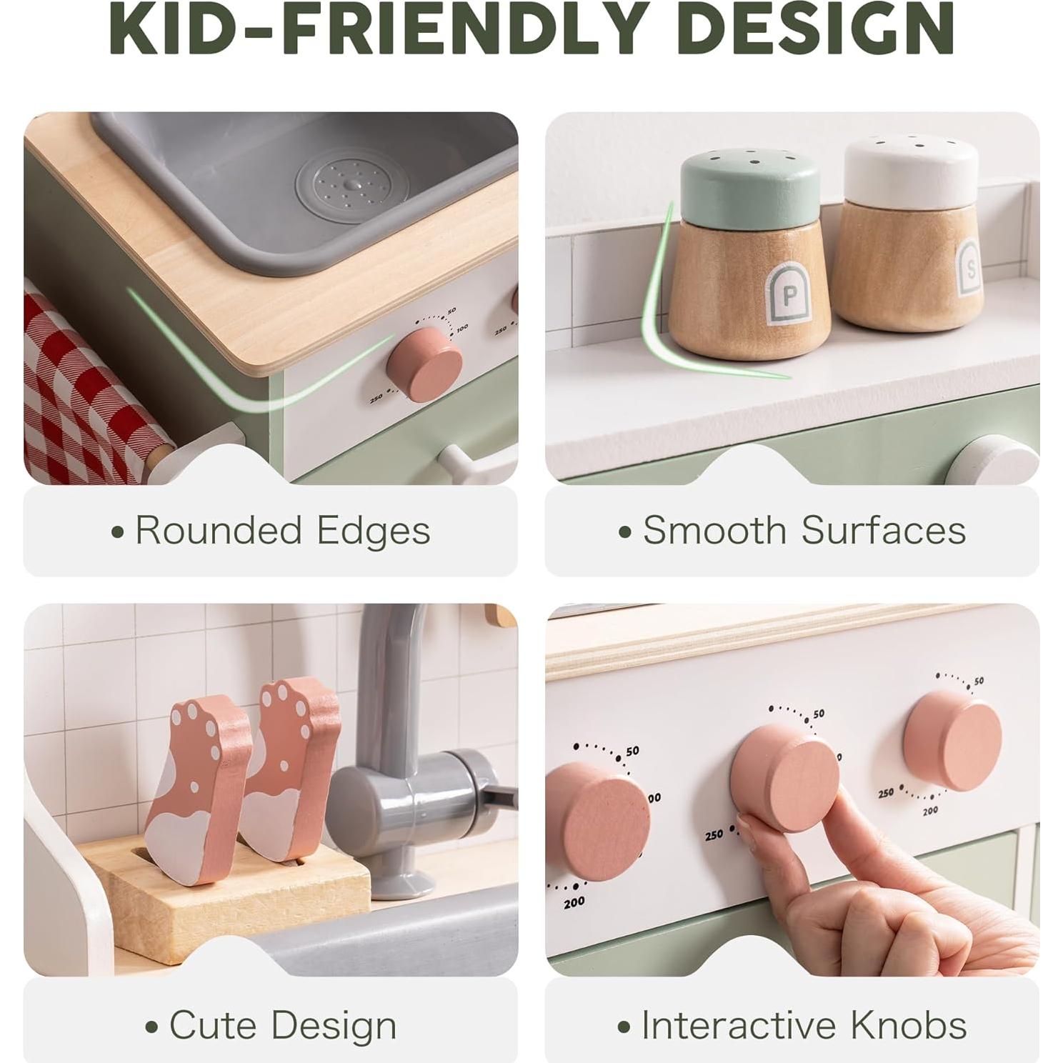 Conjunto de Cocina de Madera ROBUD Verde para Niños 3+